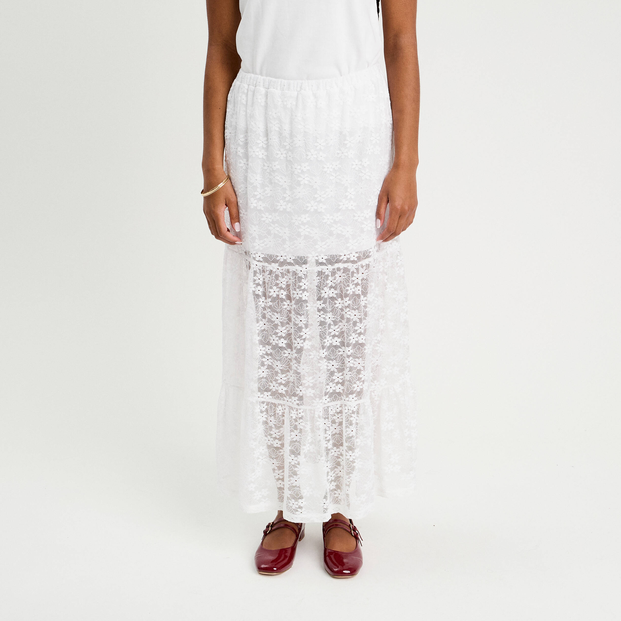 jupe longue evasee dentelle blanc femme Jupe longue évasée dentelle blanc femme