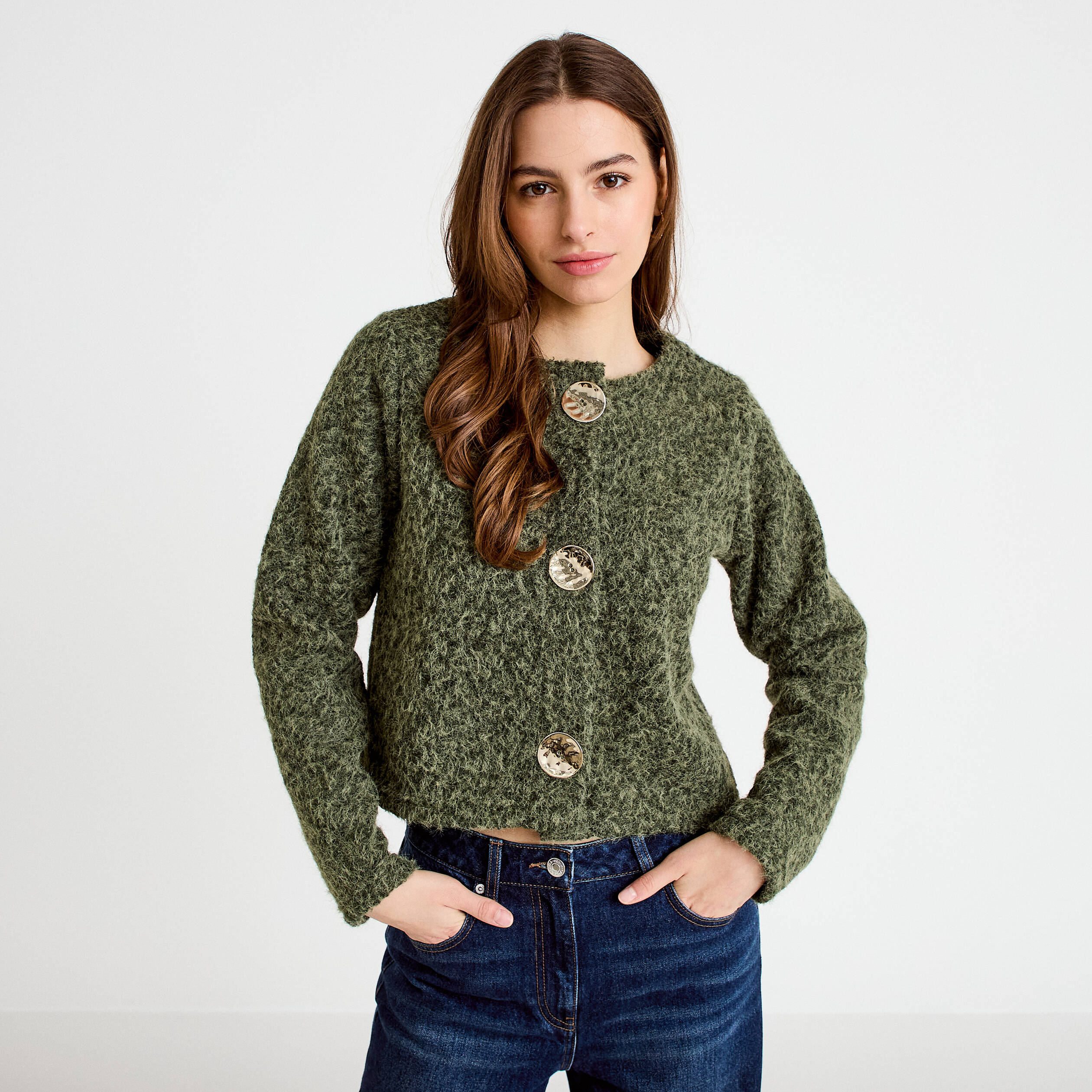 Veste effet polaire vert kaki femme