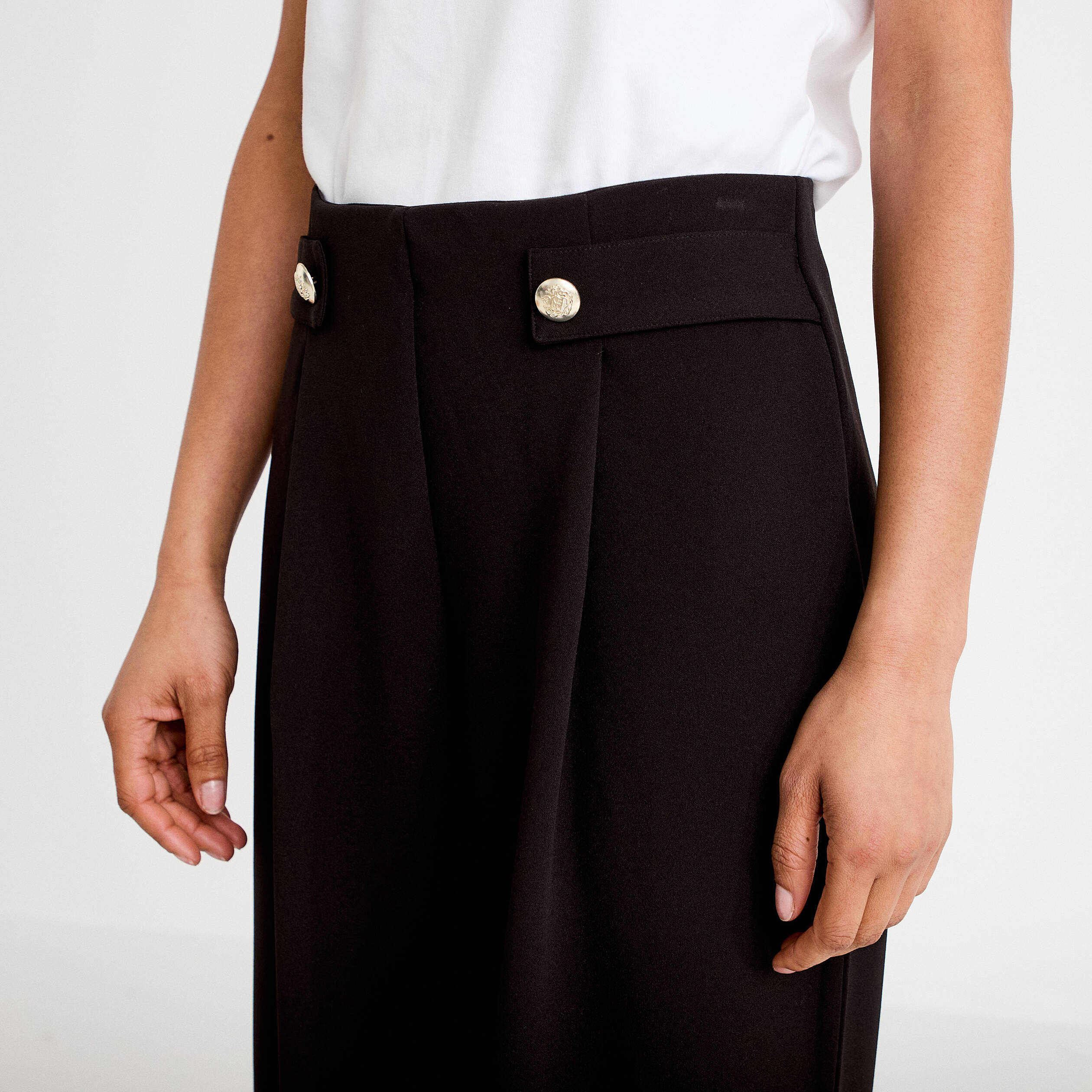 Pantalon large taille haute fluide noir femme