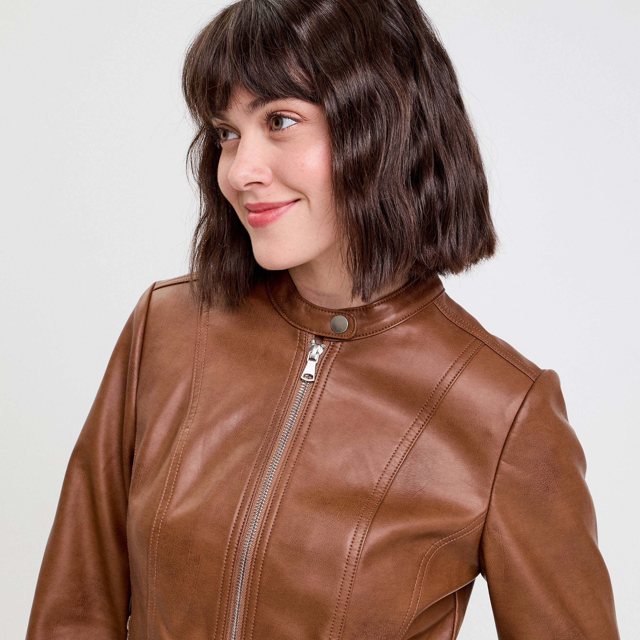 Veste droite zipp&eacute;e beige femme