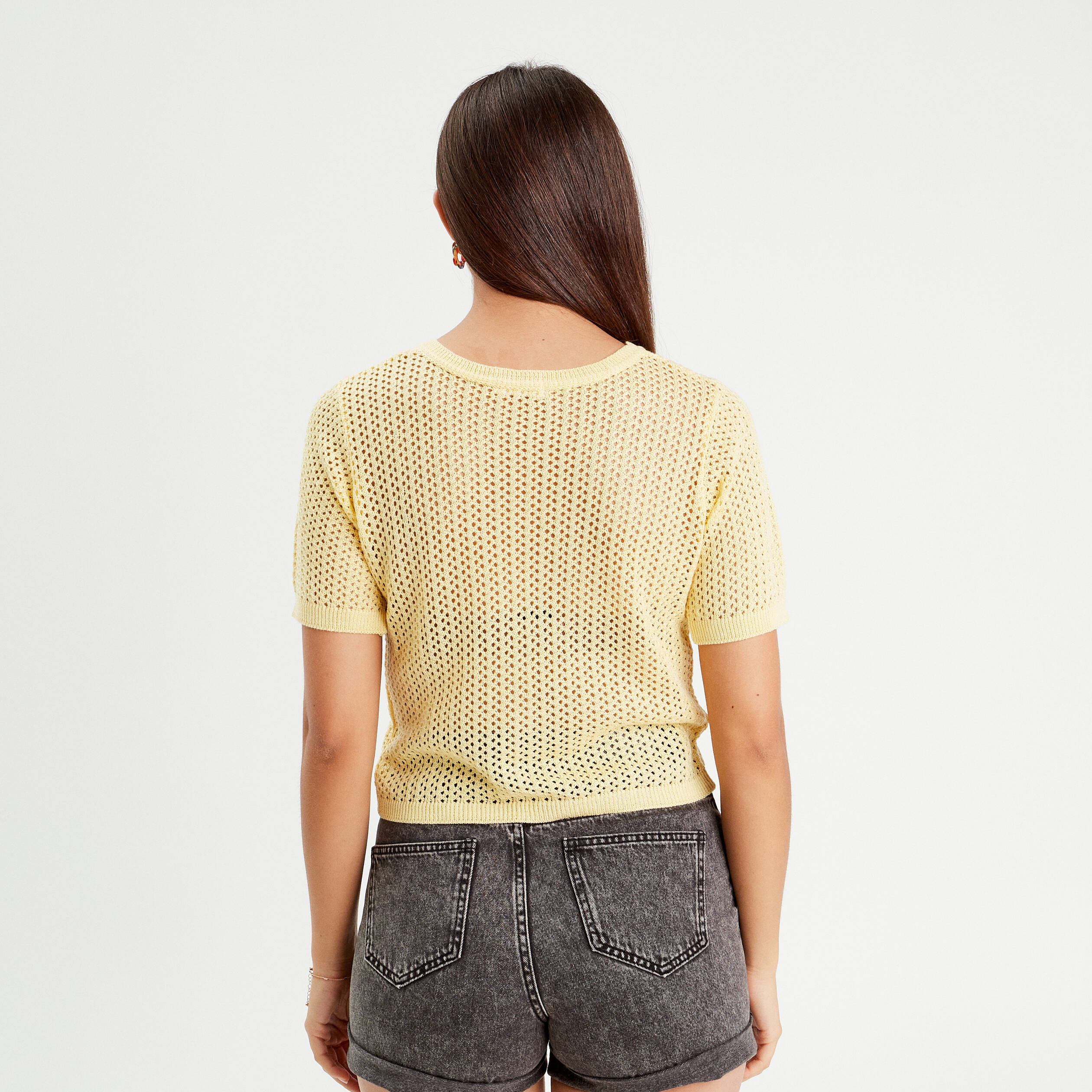 Pull Miss H Jaune Moutarde Motif Ajouré - Taille 36 - Occasion Très Bon état