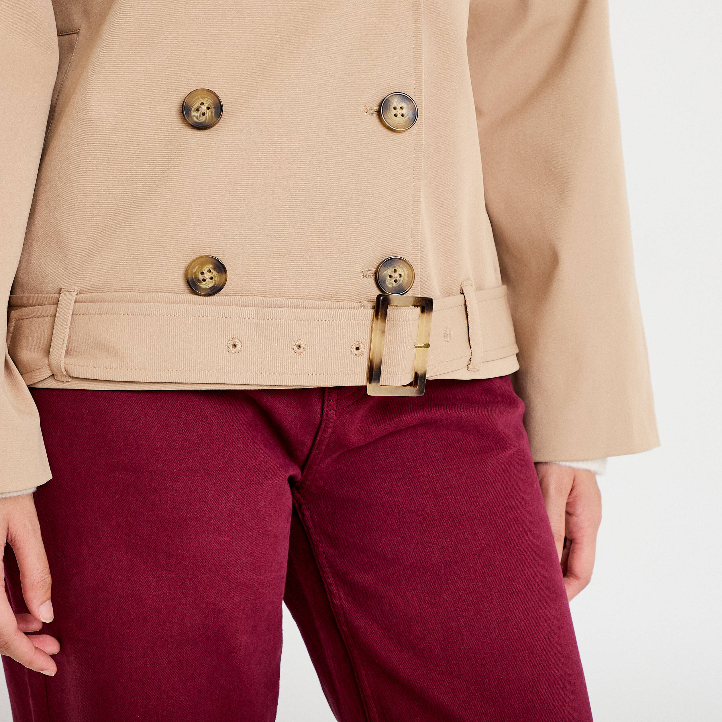 Trench droit manches longues beige femme