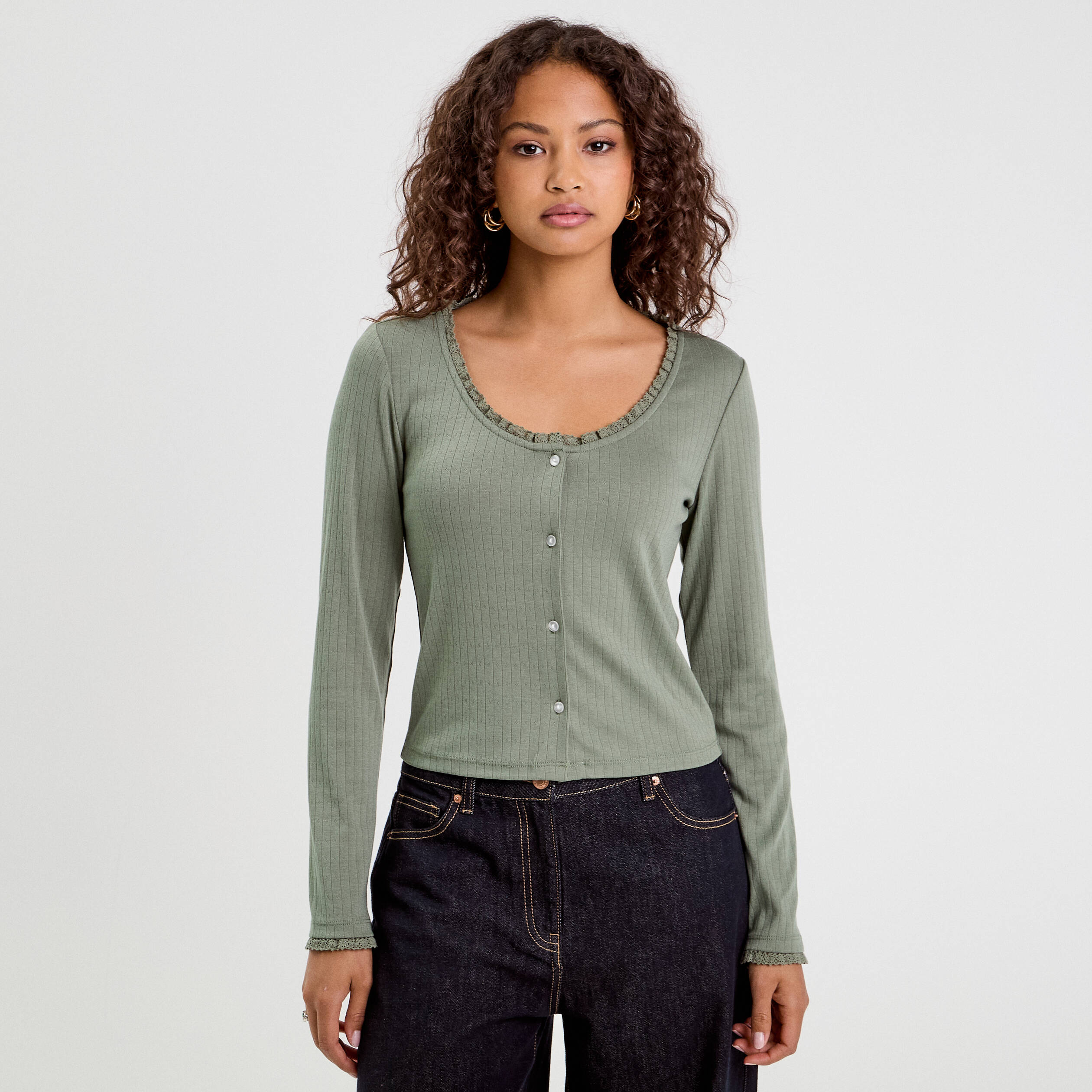 t shirt manches longues vert kaki femme T-shirt manches longues vert kaki femme