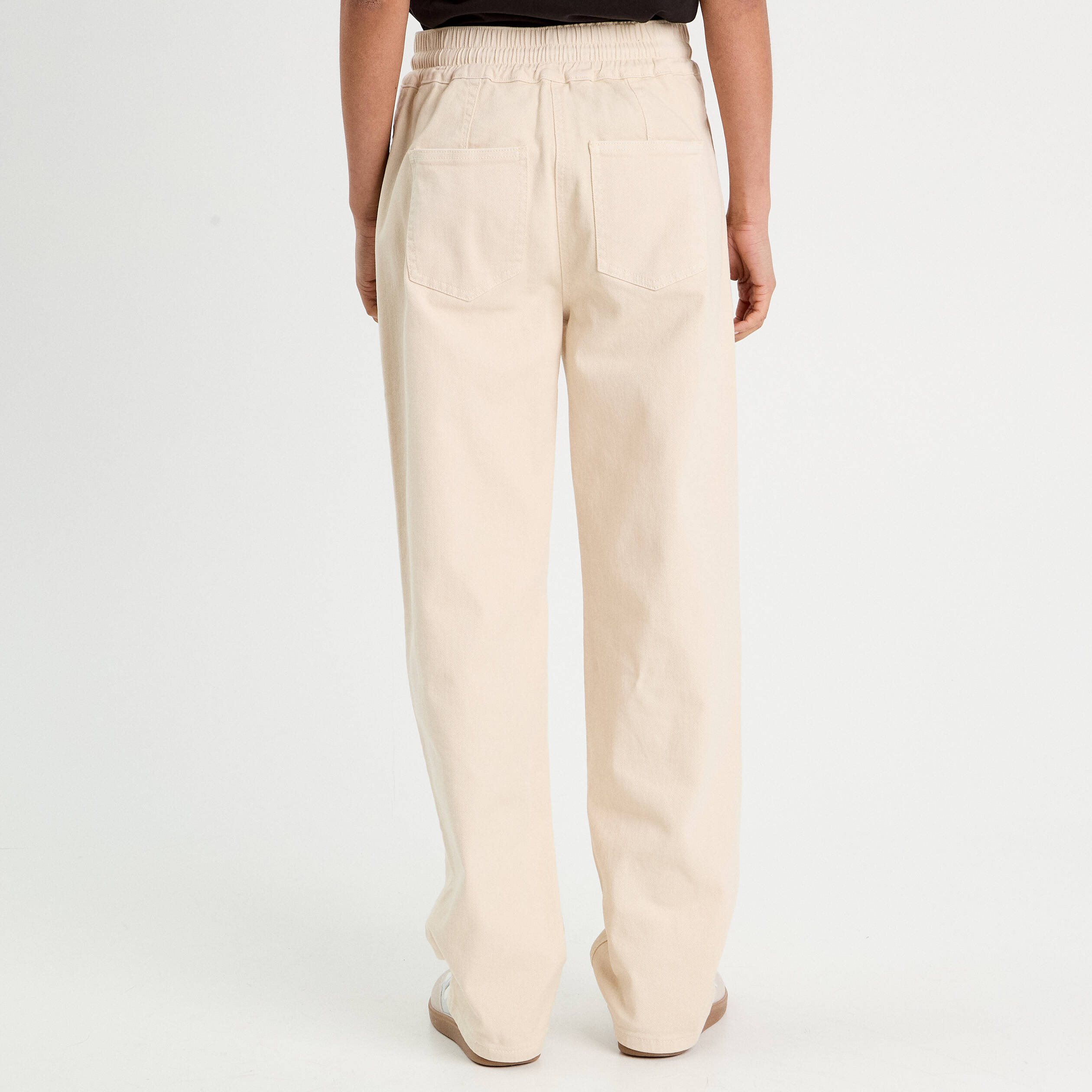 Pantalon large &eacute;lastiqu&eacute; ecru femme