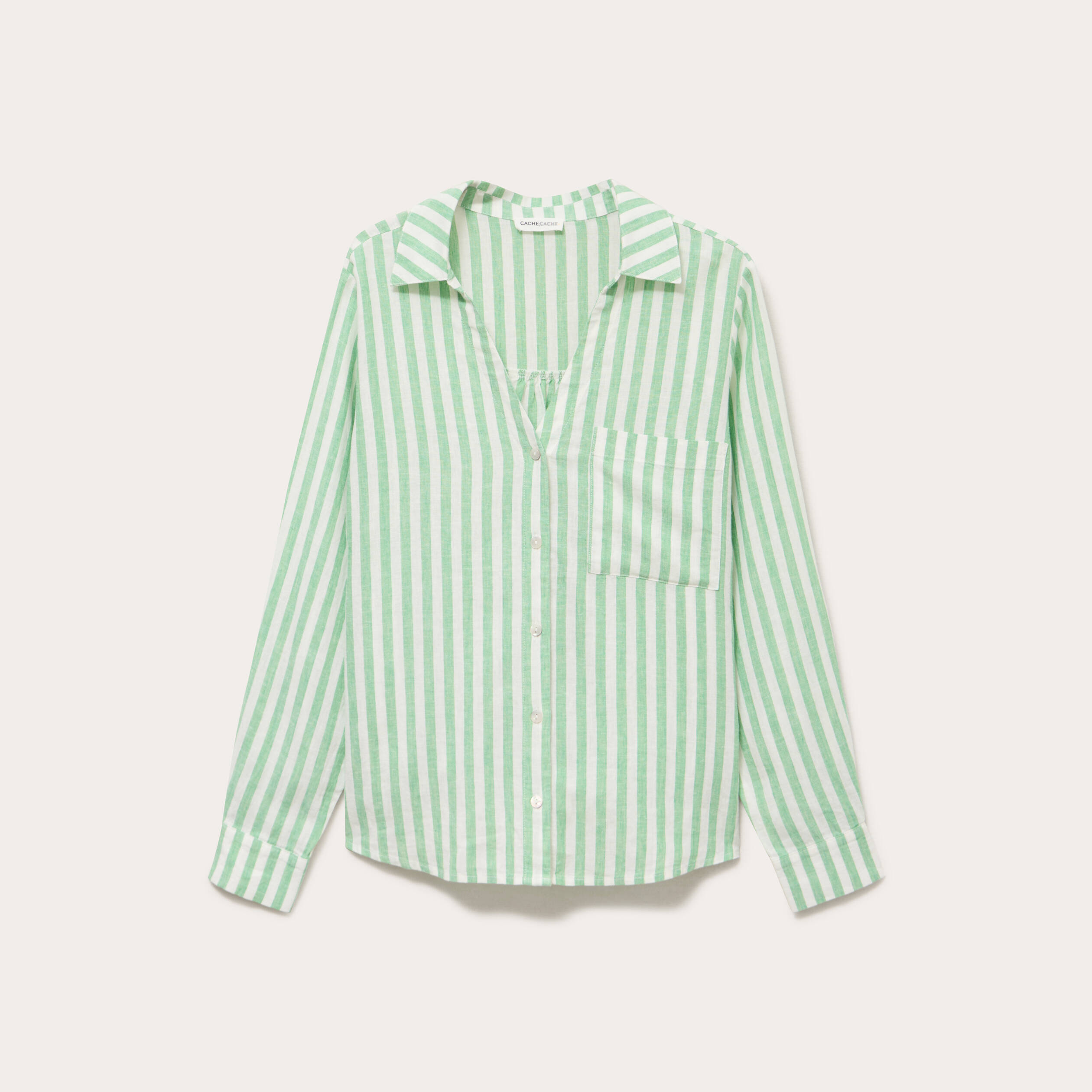 Chemise lin col V manches longues vert femme