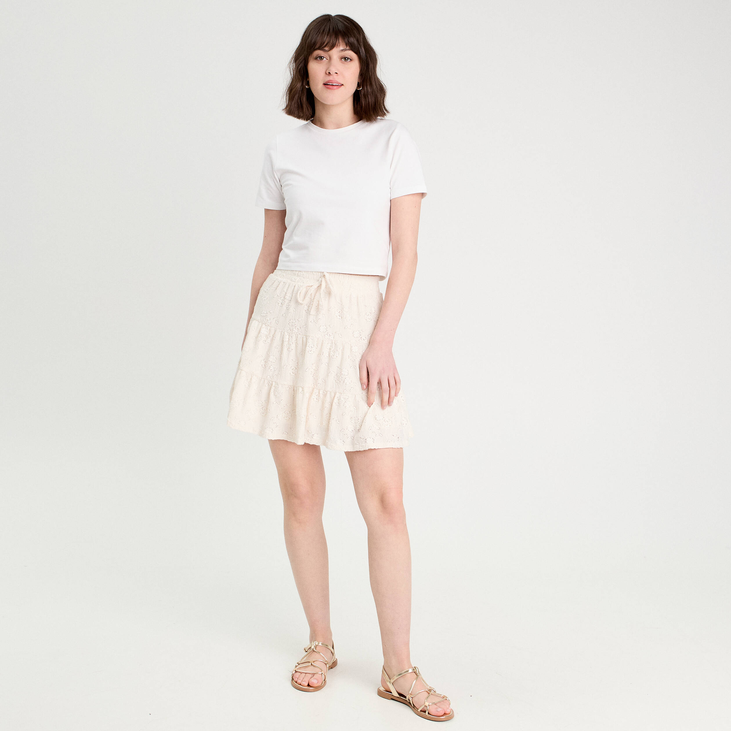 jupe evasee details ajoures ecru femme Jupe évasée détails ajourés ecru femme