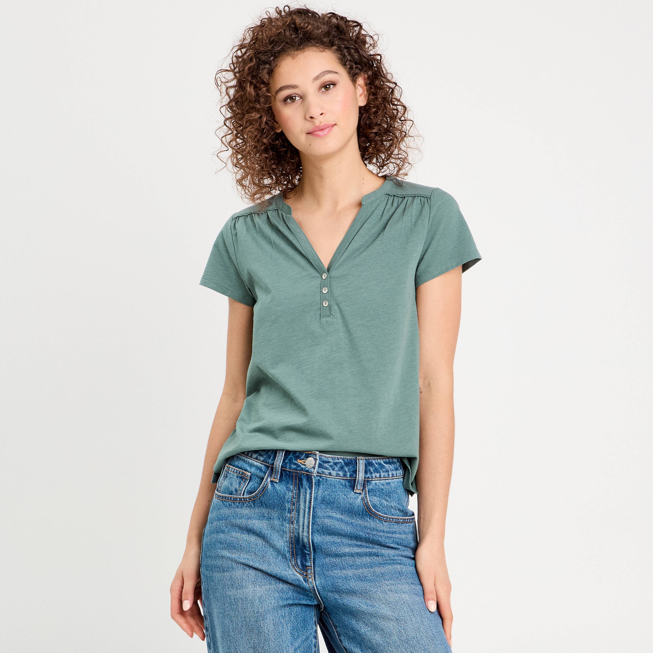 T-shirt manches courtes vert fonc&eacute; femme
