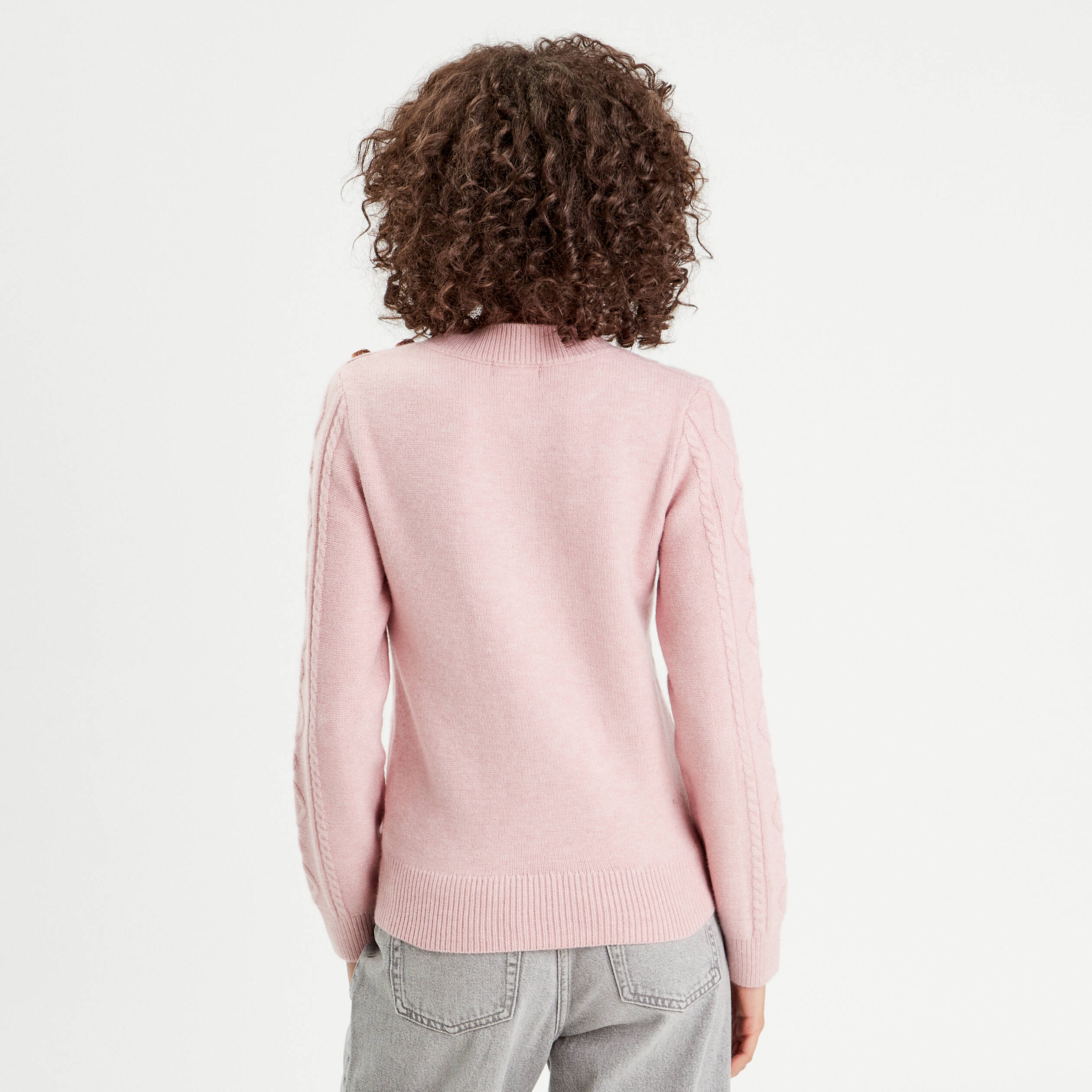 Pull manches longues torsades rose pastel femme Vibs