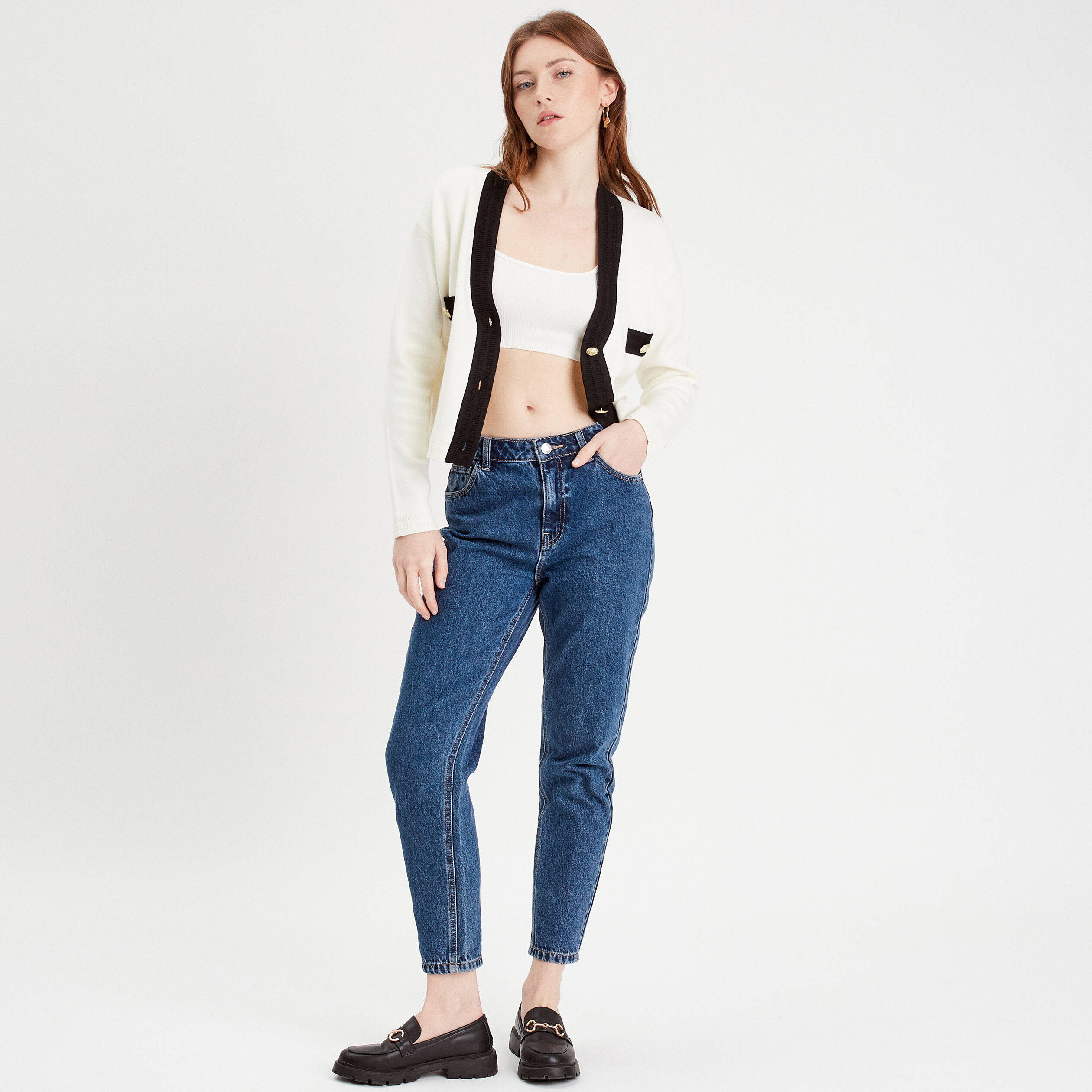 D&eacute;bardeur cropped c&ocirc;tel&eacute; ecru femme