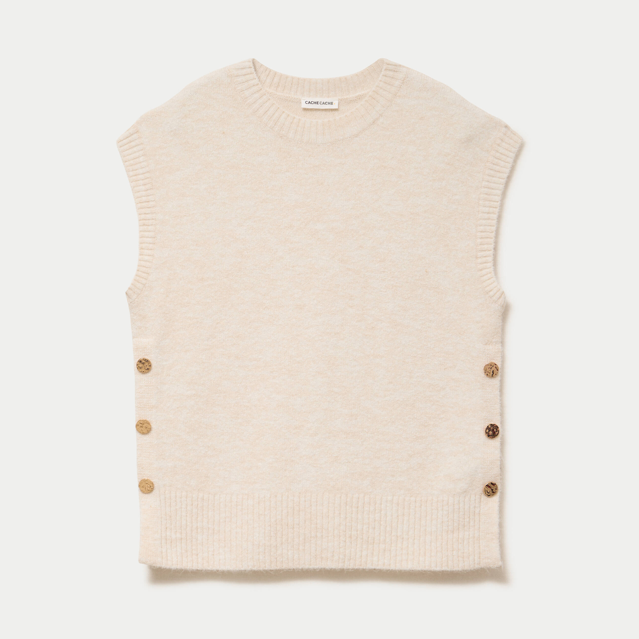 Pull sans manches ecru femme