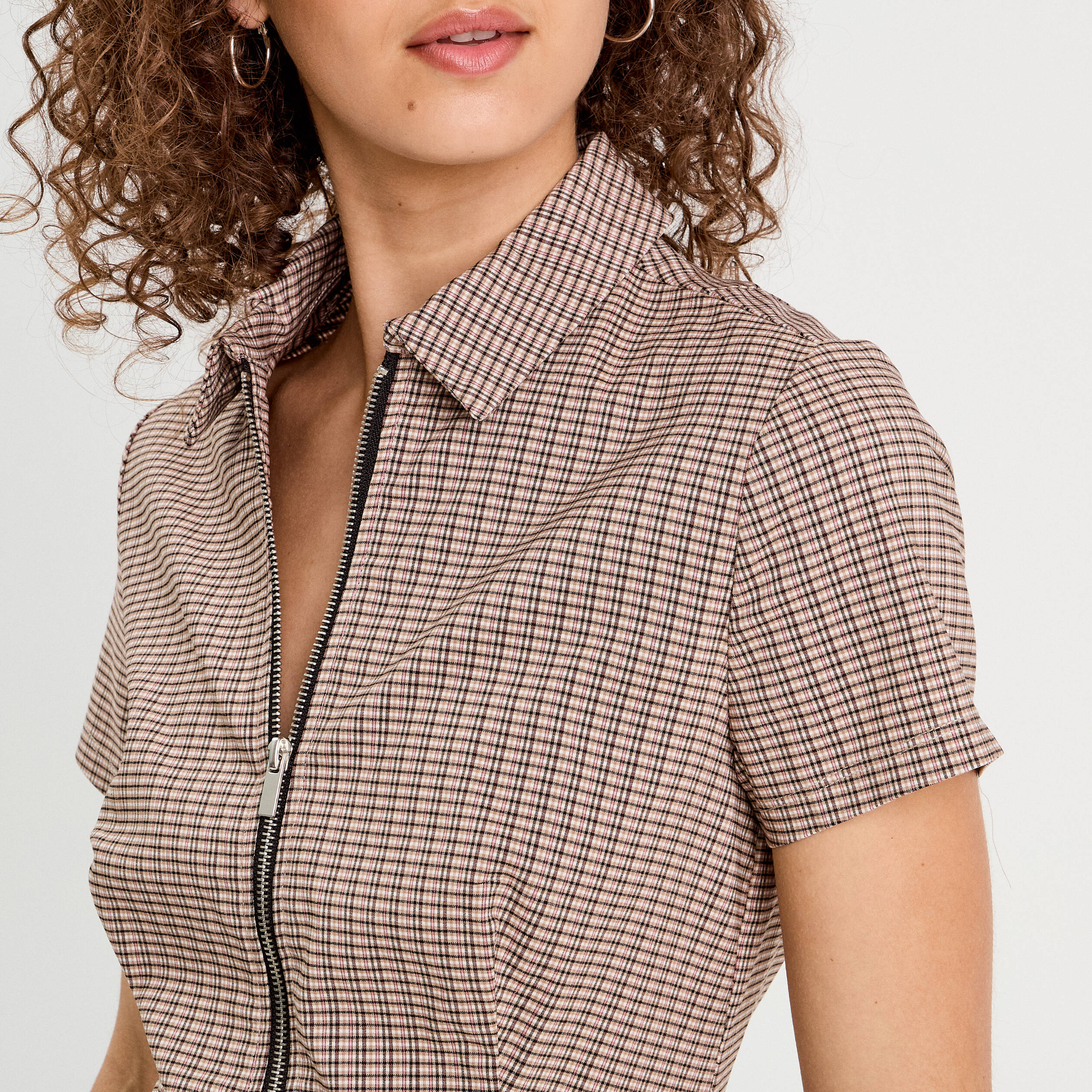 Robe patineuse zipp&eacute;e beige femme