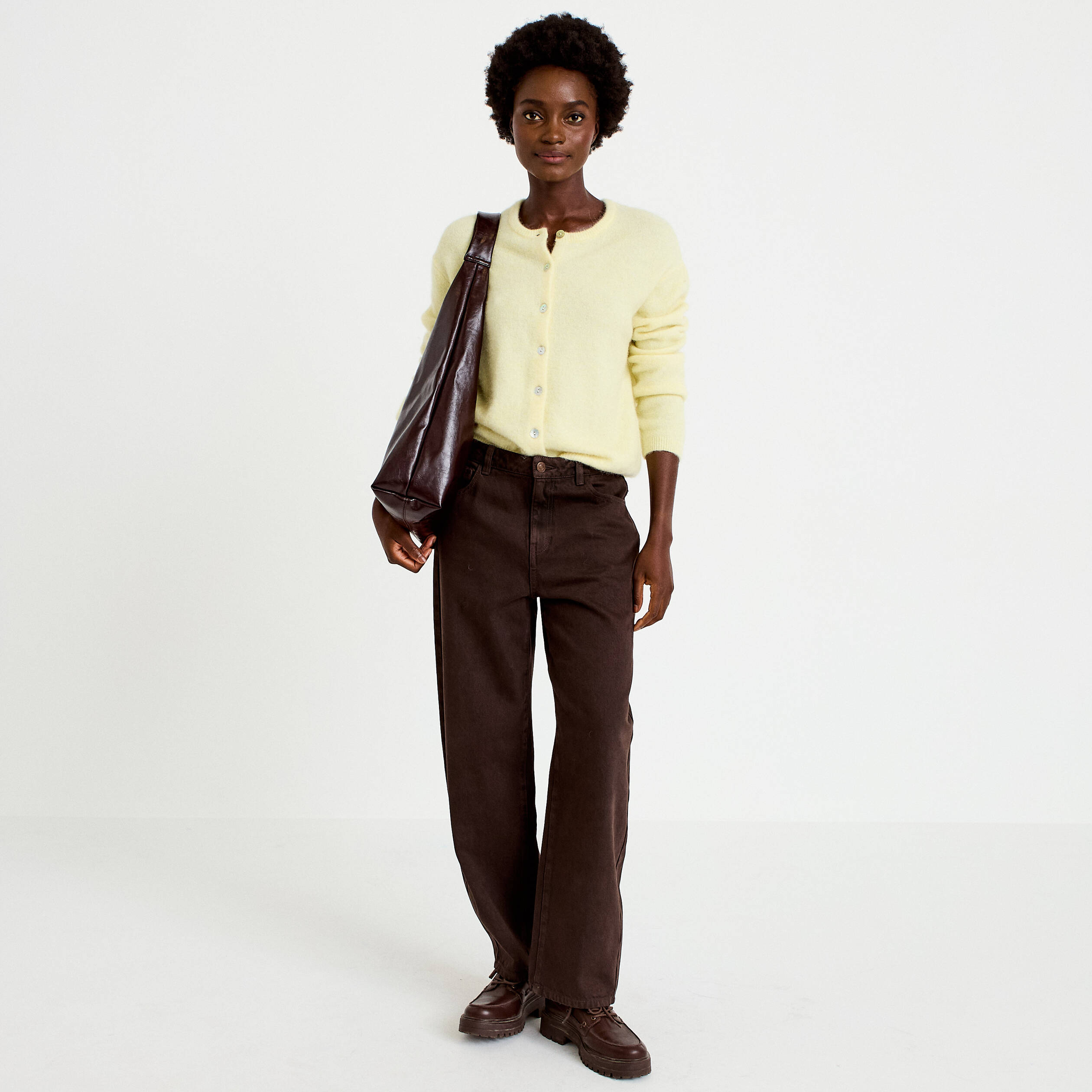 Gilet manches longues jaune clair femme