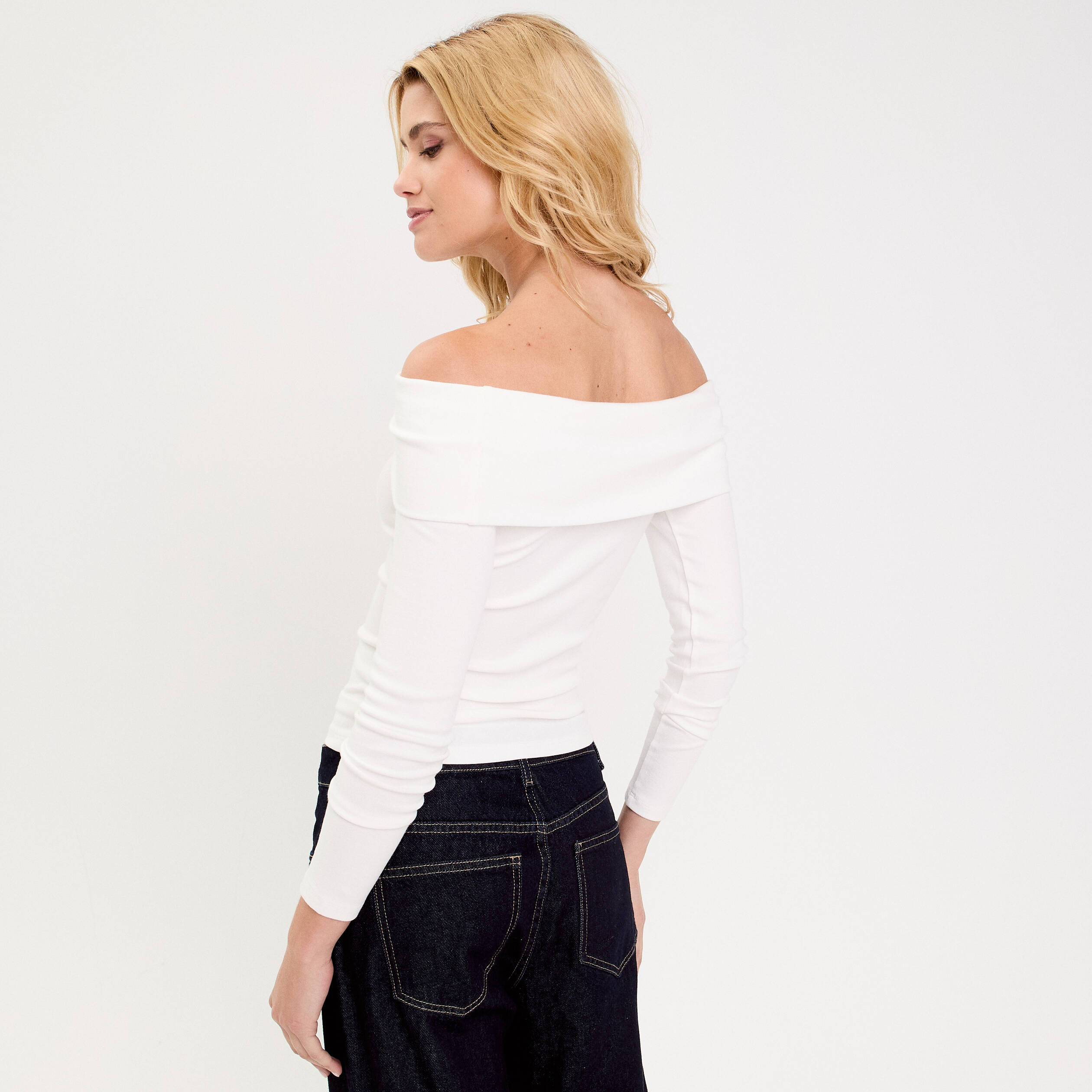 T-shirt c&ocirc;tel&eacute; manches longues ecru femme