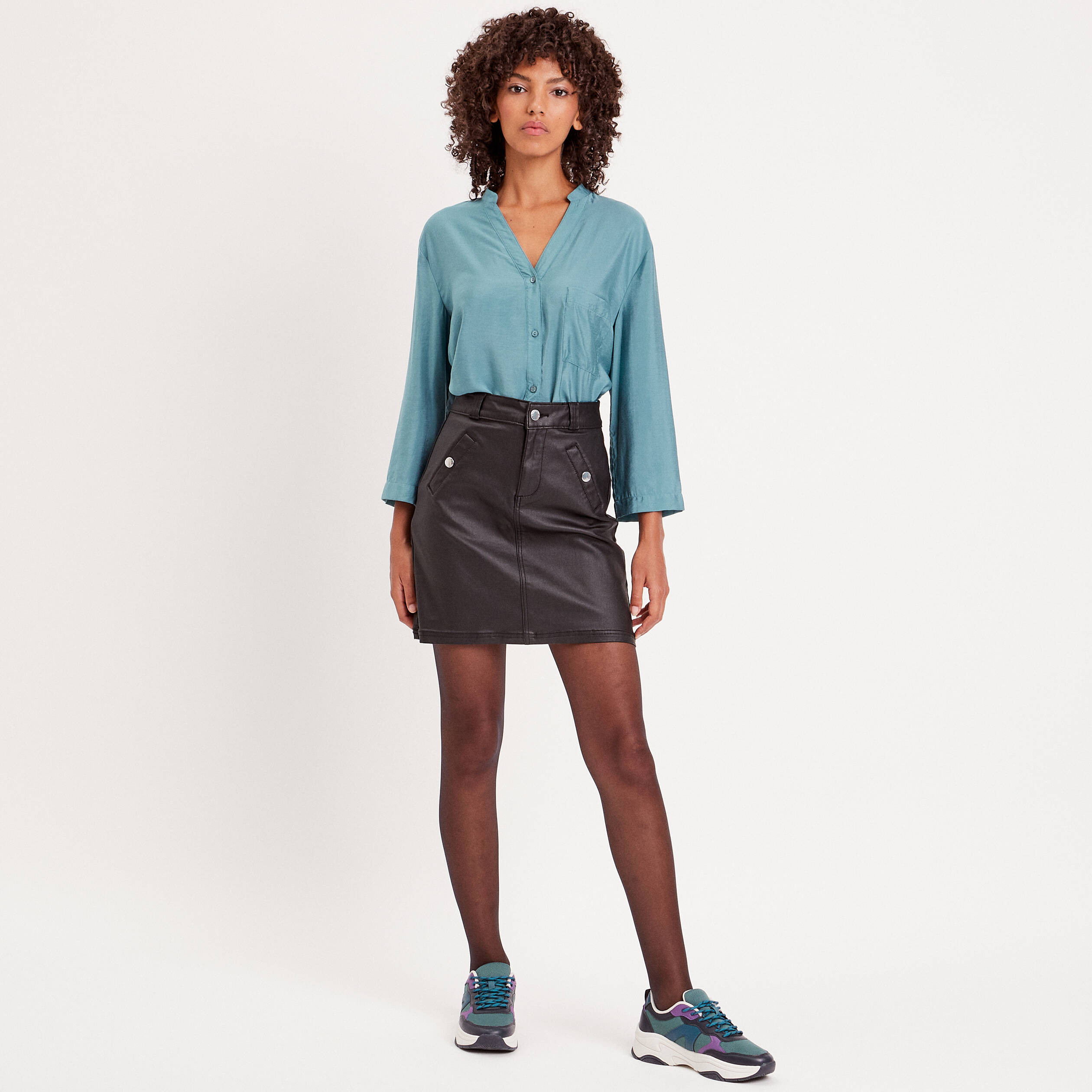 Jupe droite enduite denim noir enduit femme Vibs