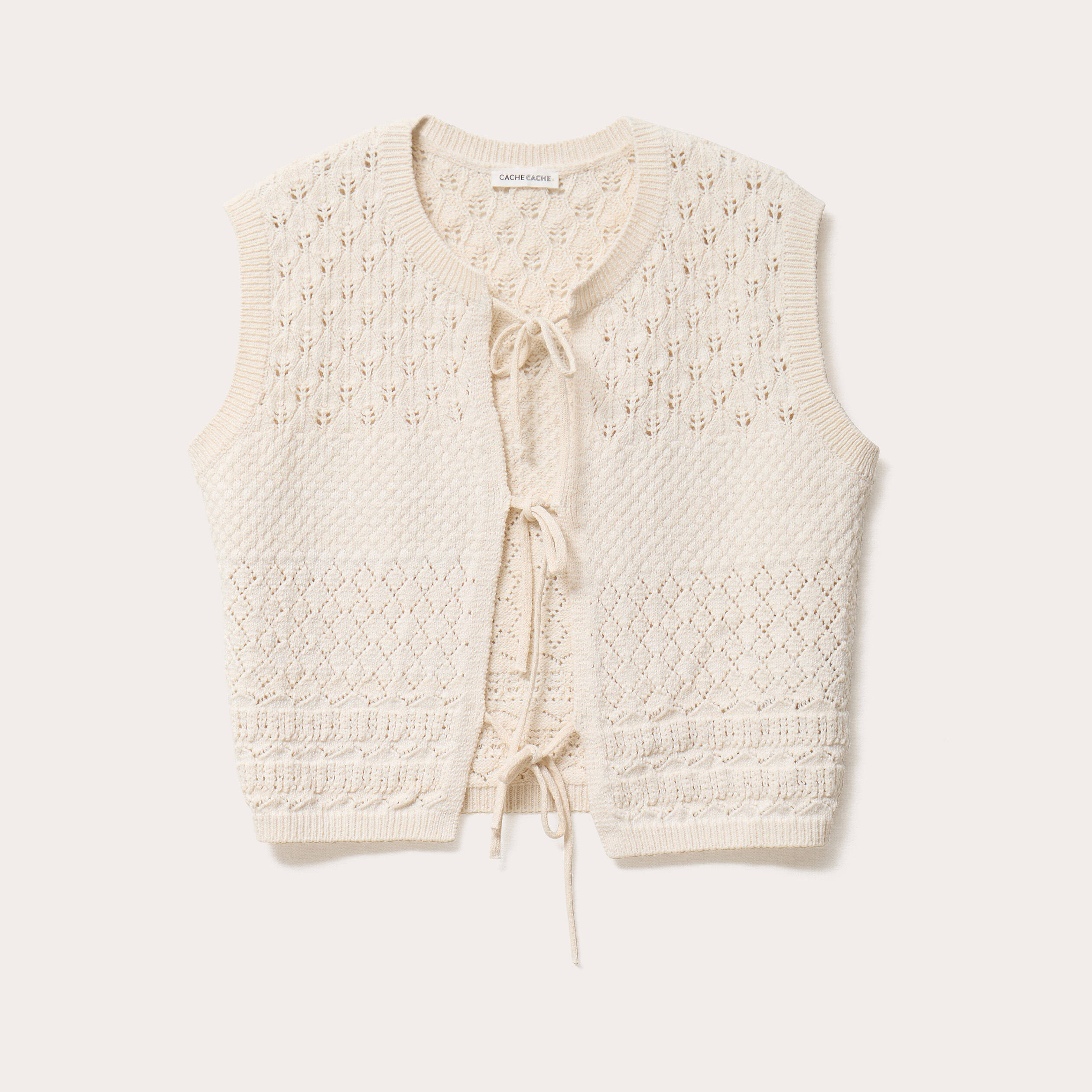 gilet sans manches noue ecru femme Gilet sans manches noué ecru femme