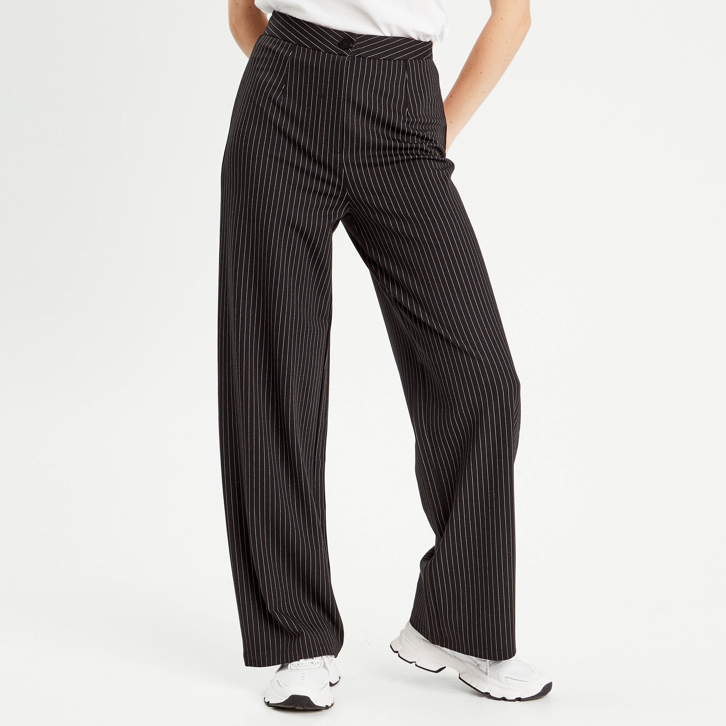 Pantalon large taille haute noir femme