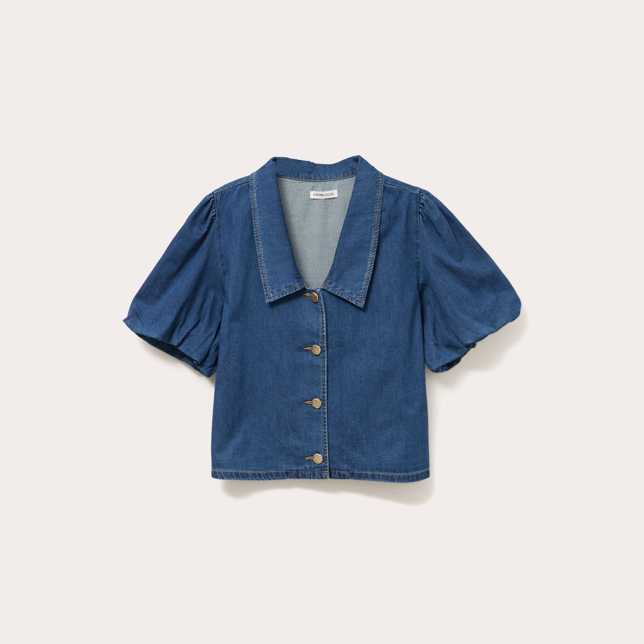 blouse manches courtes en jean denim stone femme Blouse manches courtes en jean denim stone femme