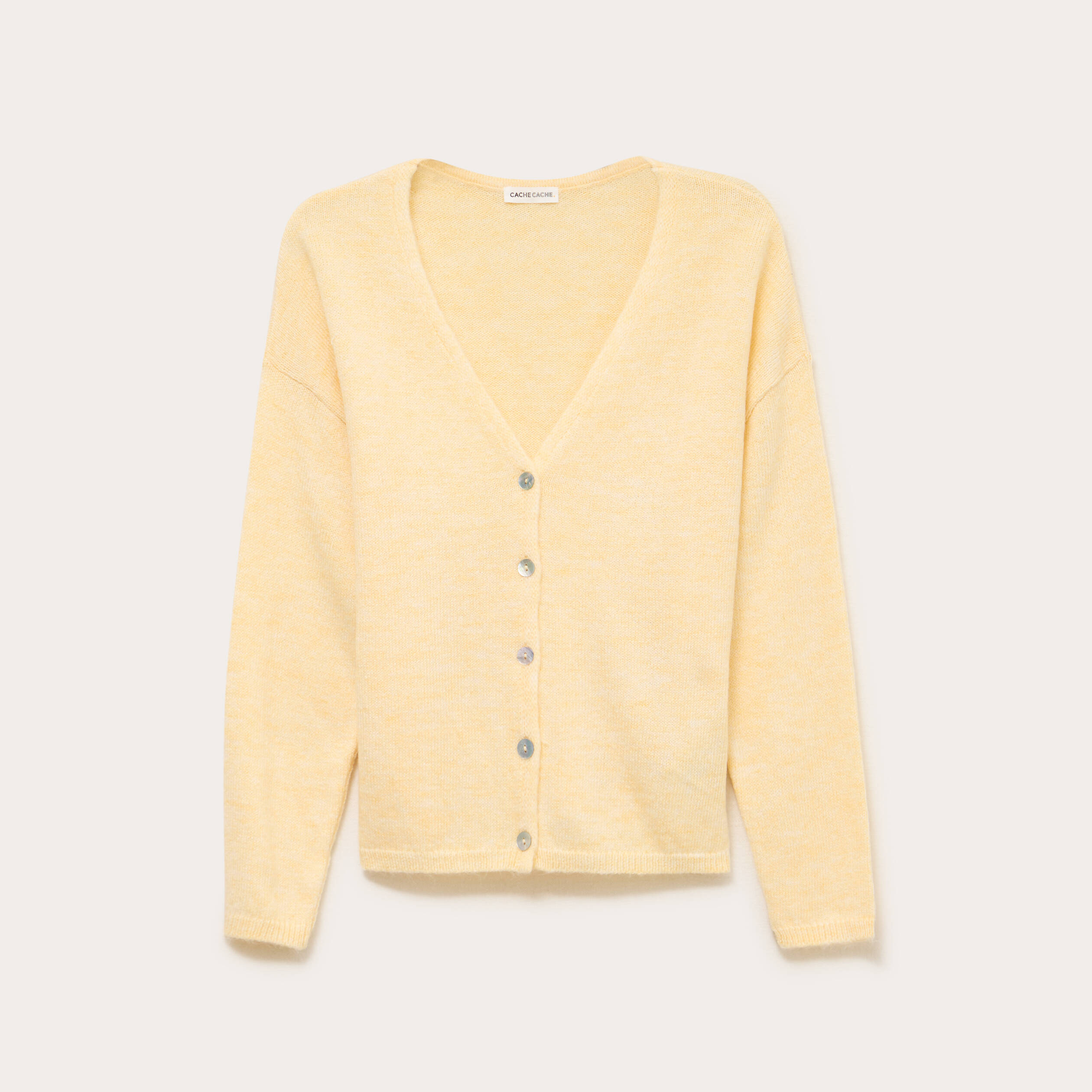 Gilet boutonn&eacute; avec col en V jaune pastel femme