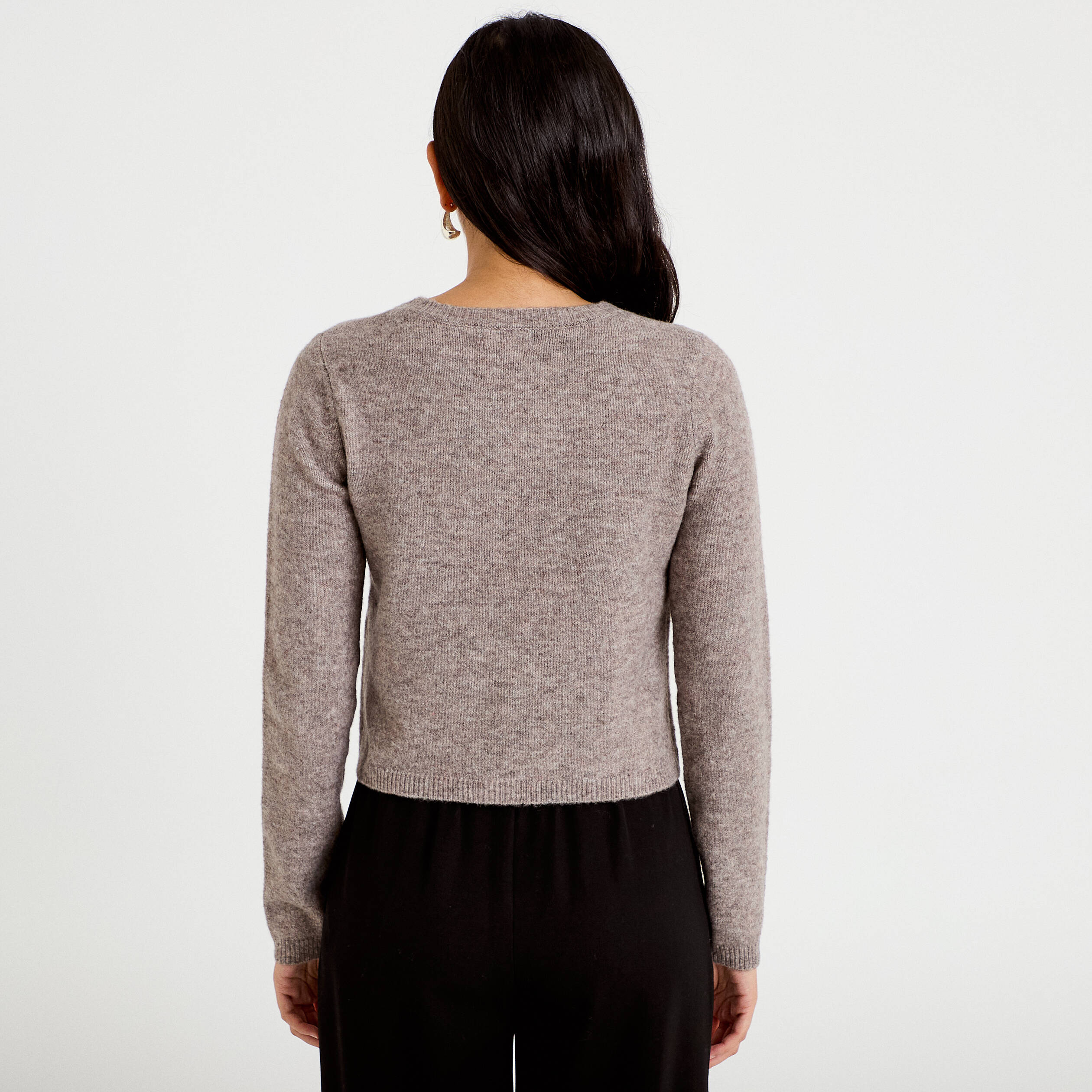 Gilet boutonn&eacute; manches longues taupe femme