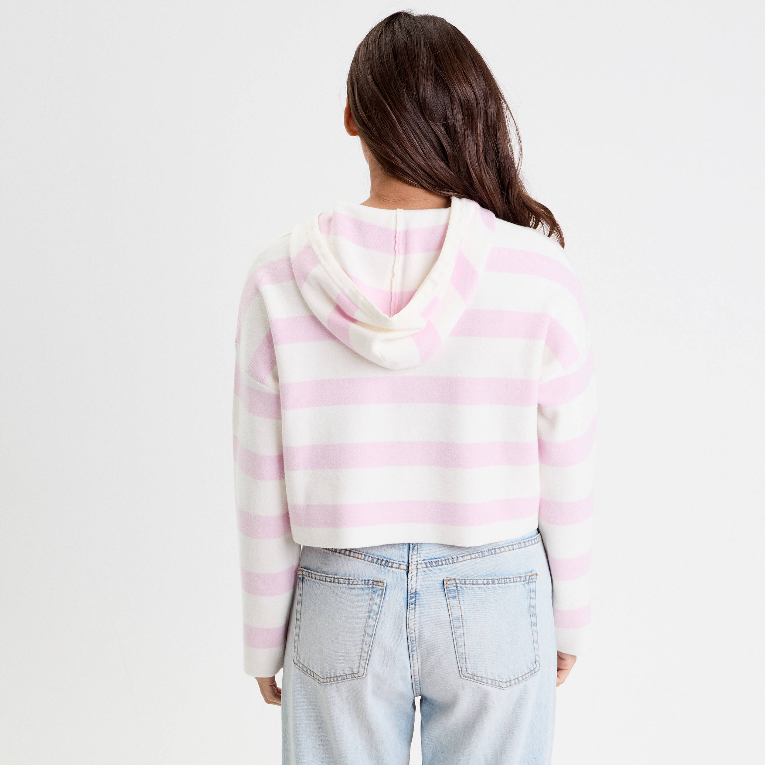 pull a capuche manches longues rose poudree femme Pull à capuche manches longues rose poudrée femme