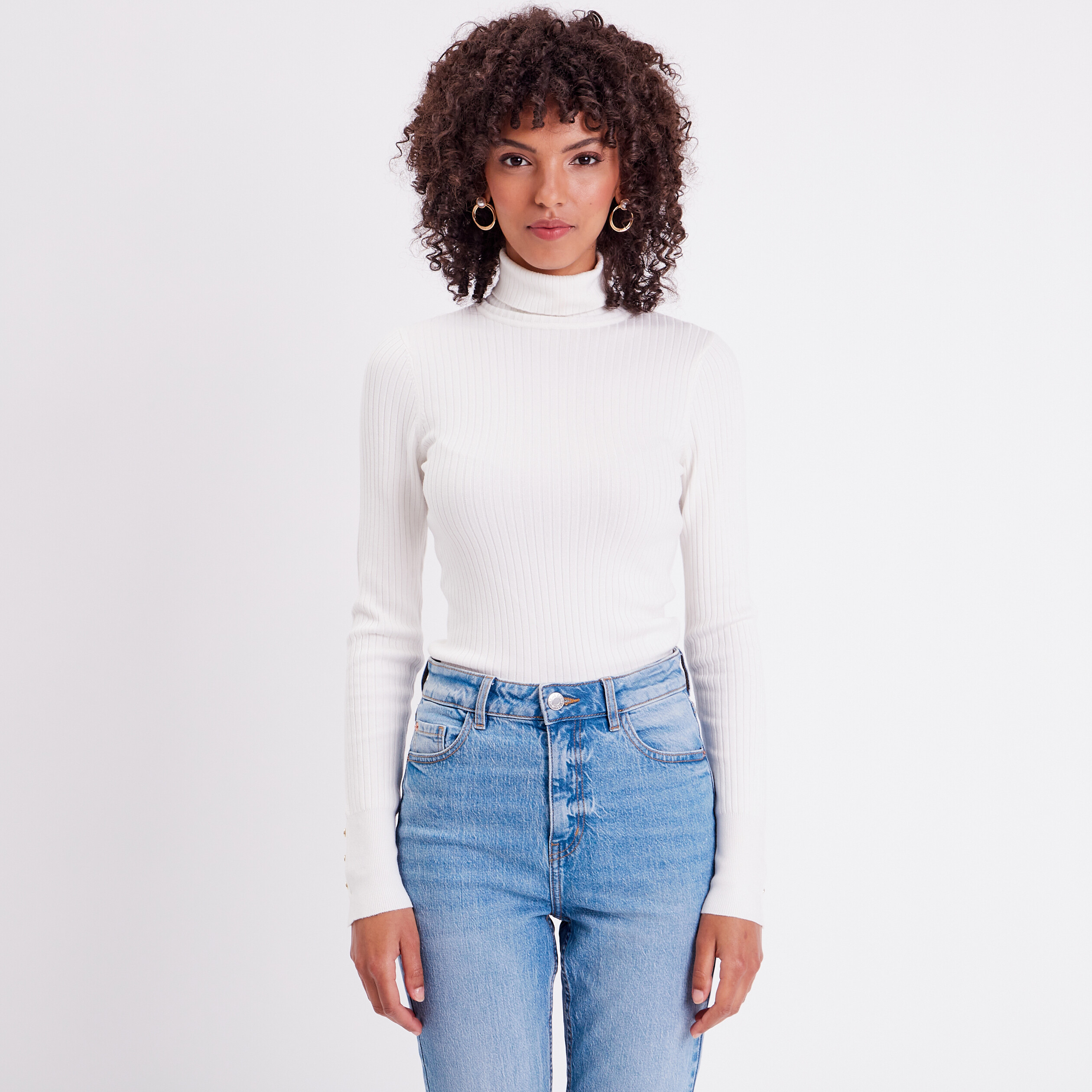 Pull col 2025 roulé cotelé femme