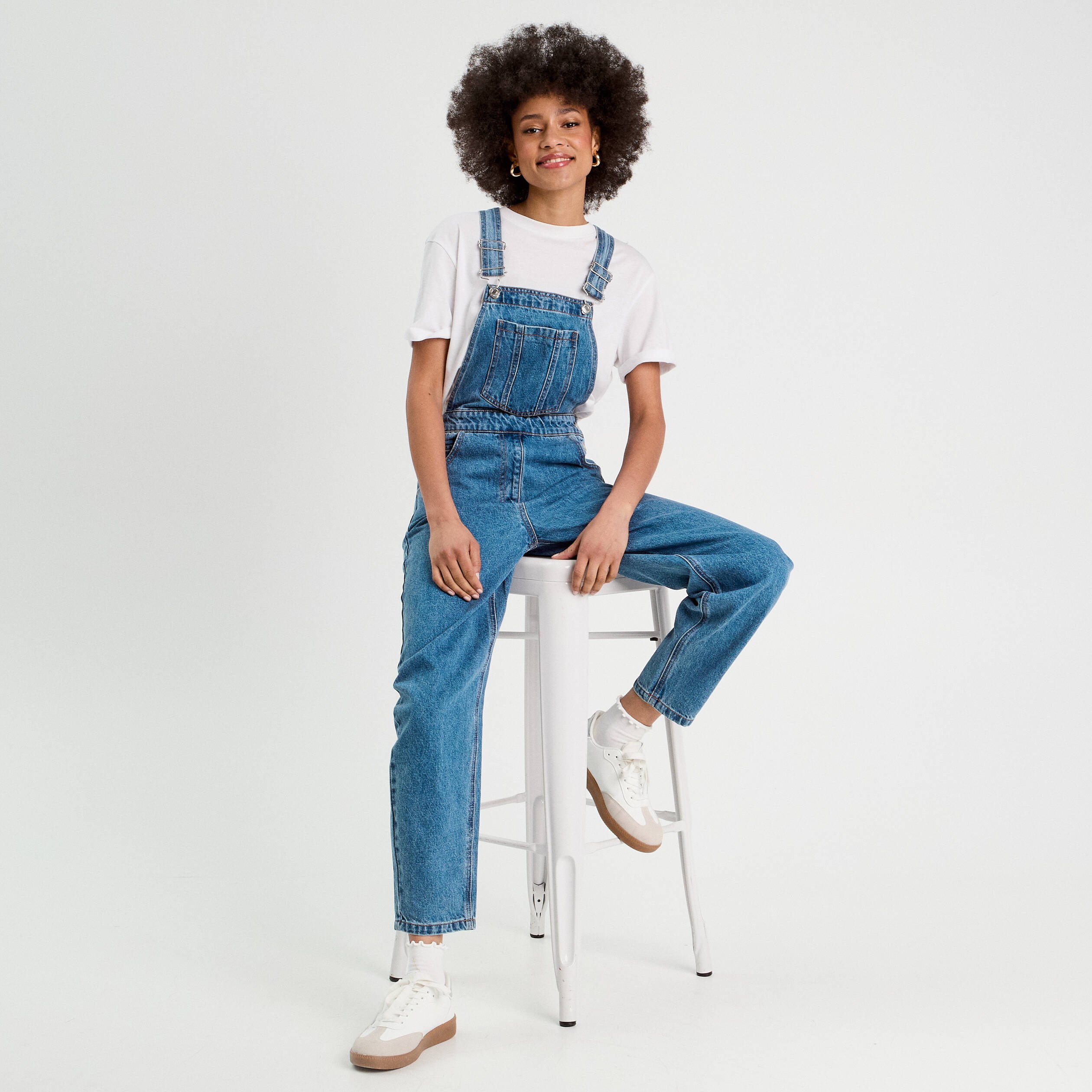salopette mom en jean denim stone femme Salopette mom en jean denim stone femme