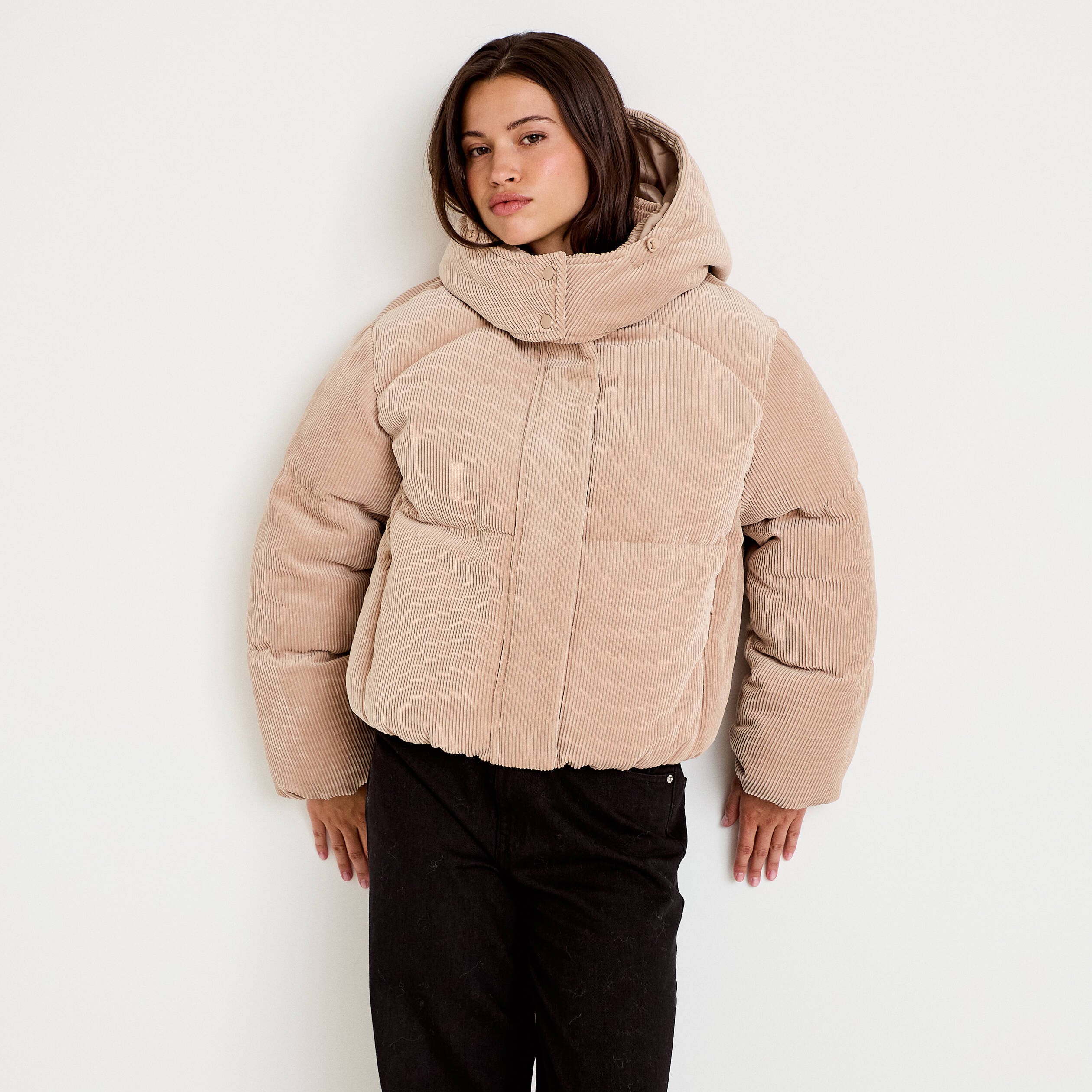 Doudoune r&eacute;versible courte velours beige femme