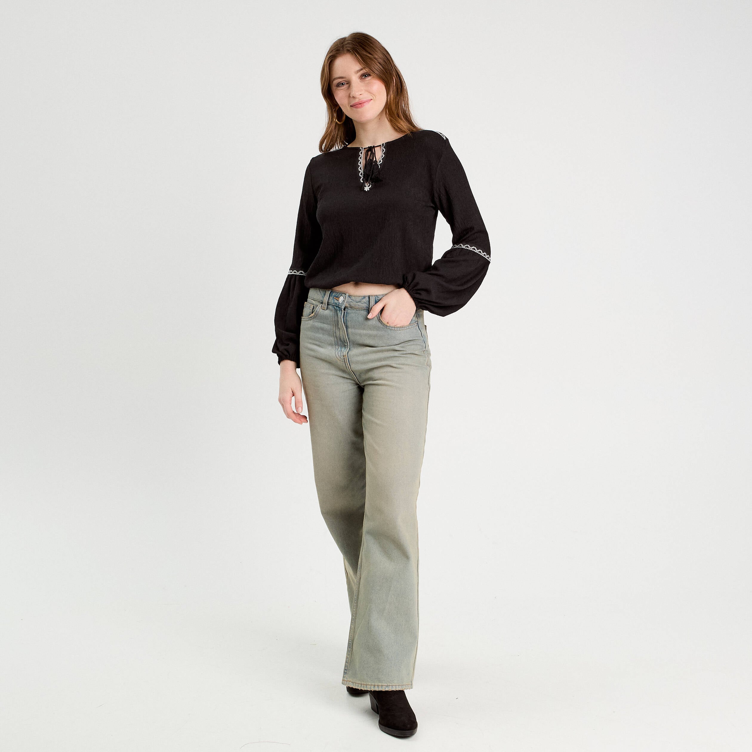 Blouse manches longues noir femme