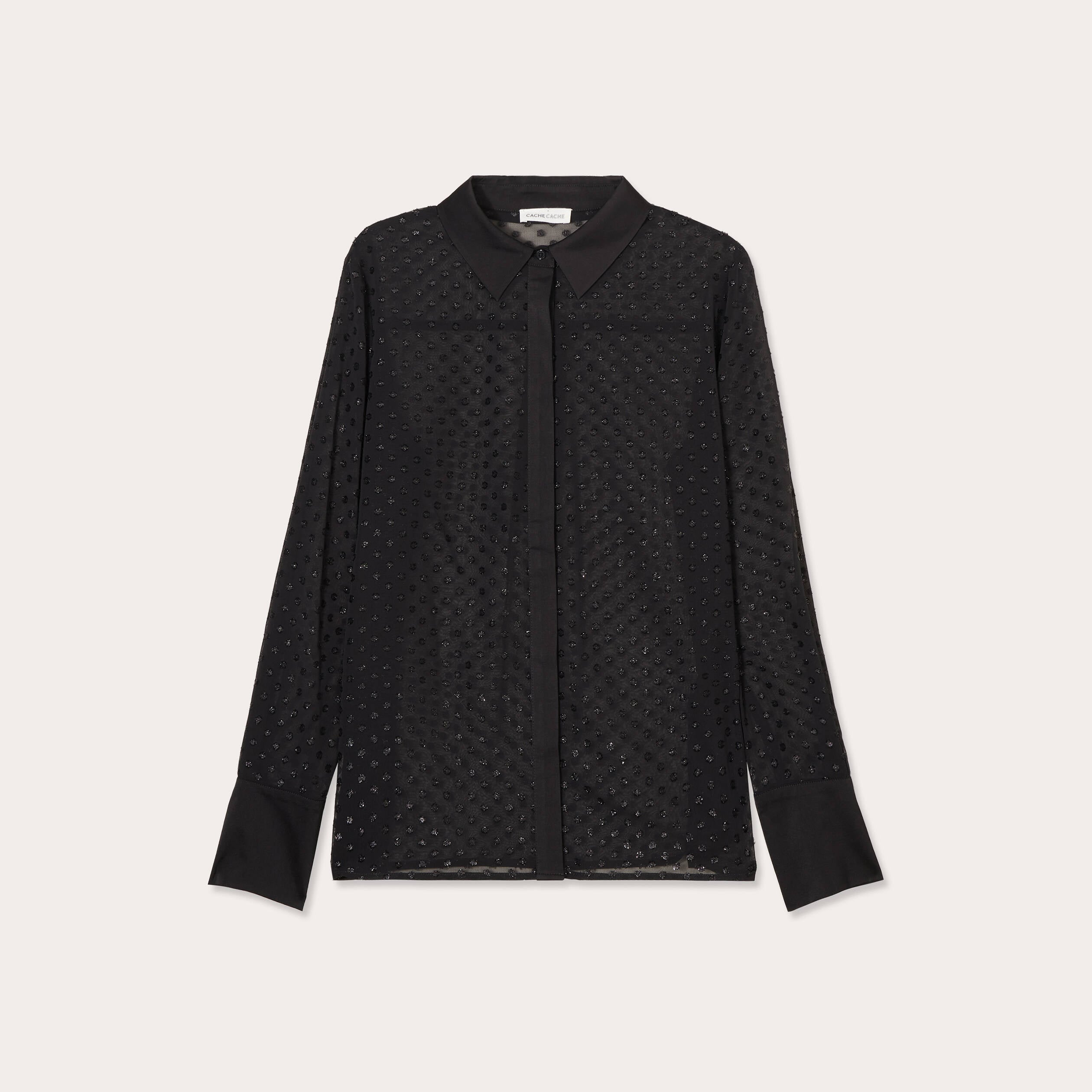 Chemise voile plumetis brillant noir femme