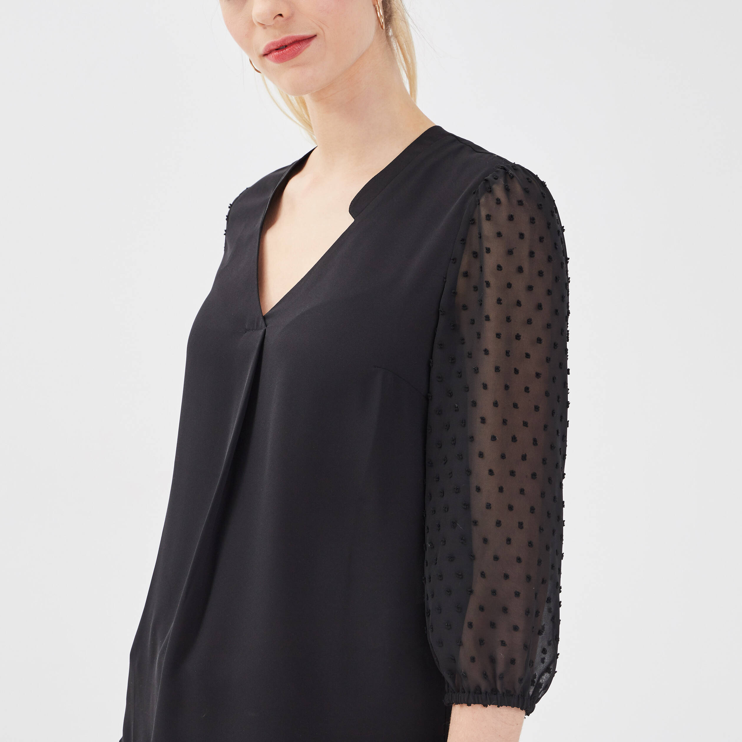blouse manches 34 noir femme Blouse manches 3/4 noir femme