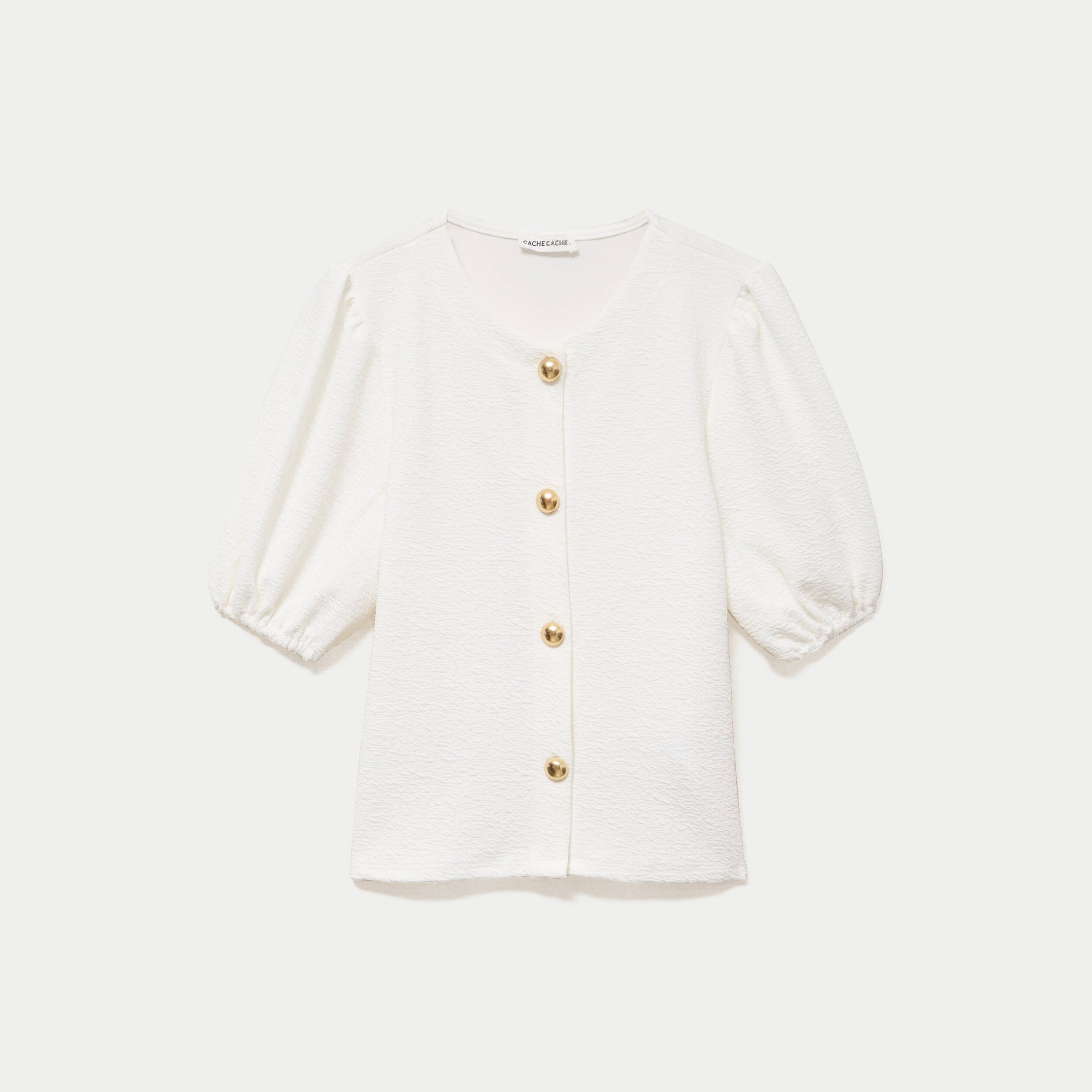 Blouse droite manches courtes ecru femme