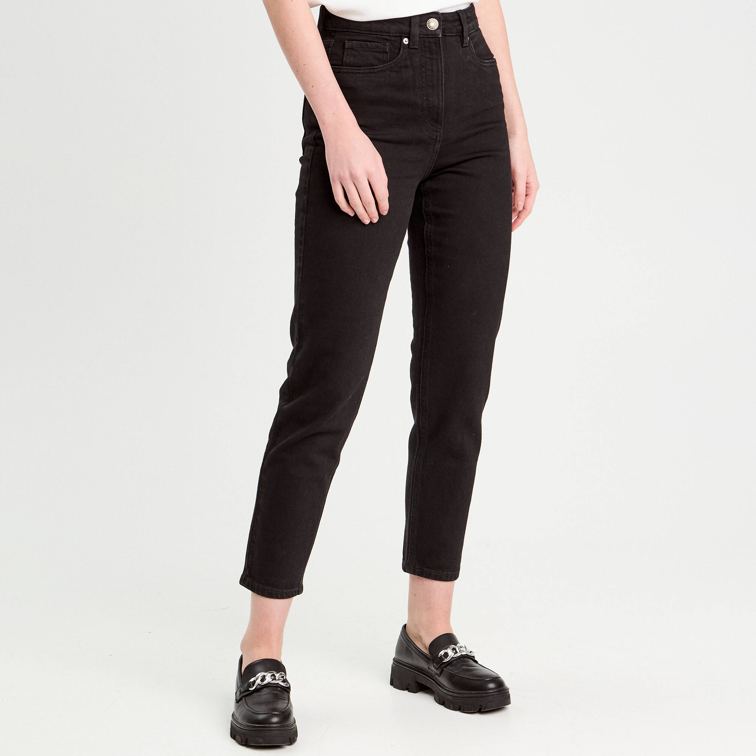 Jeans mom slim stretch denim noir femme