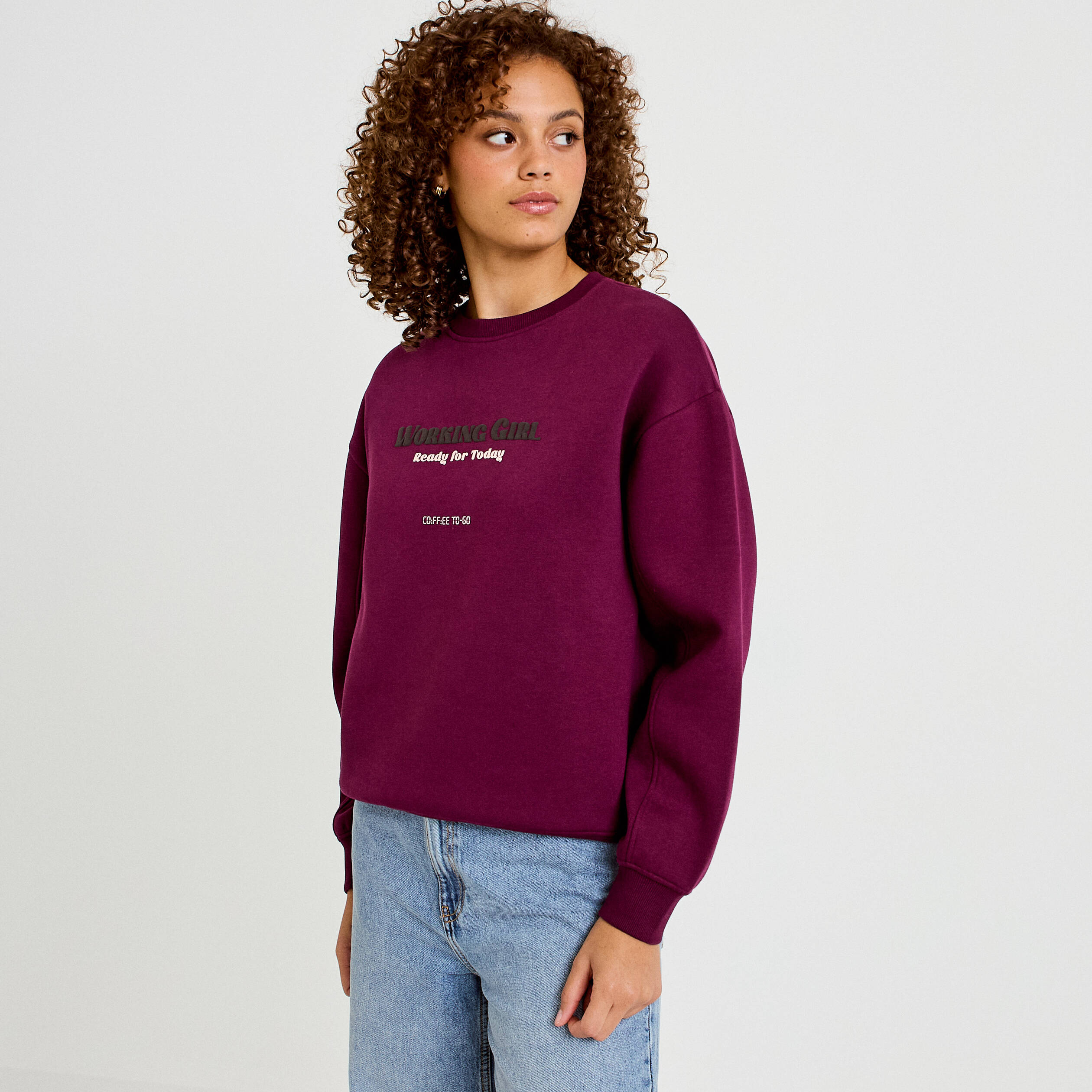 Sweat droit manches longues violet fonc&eacute; femme