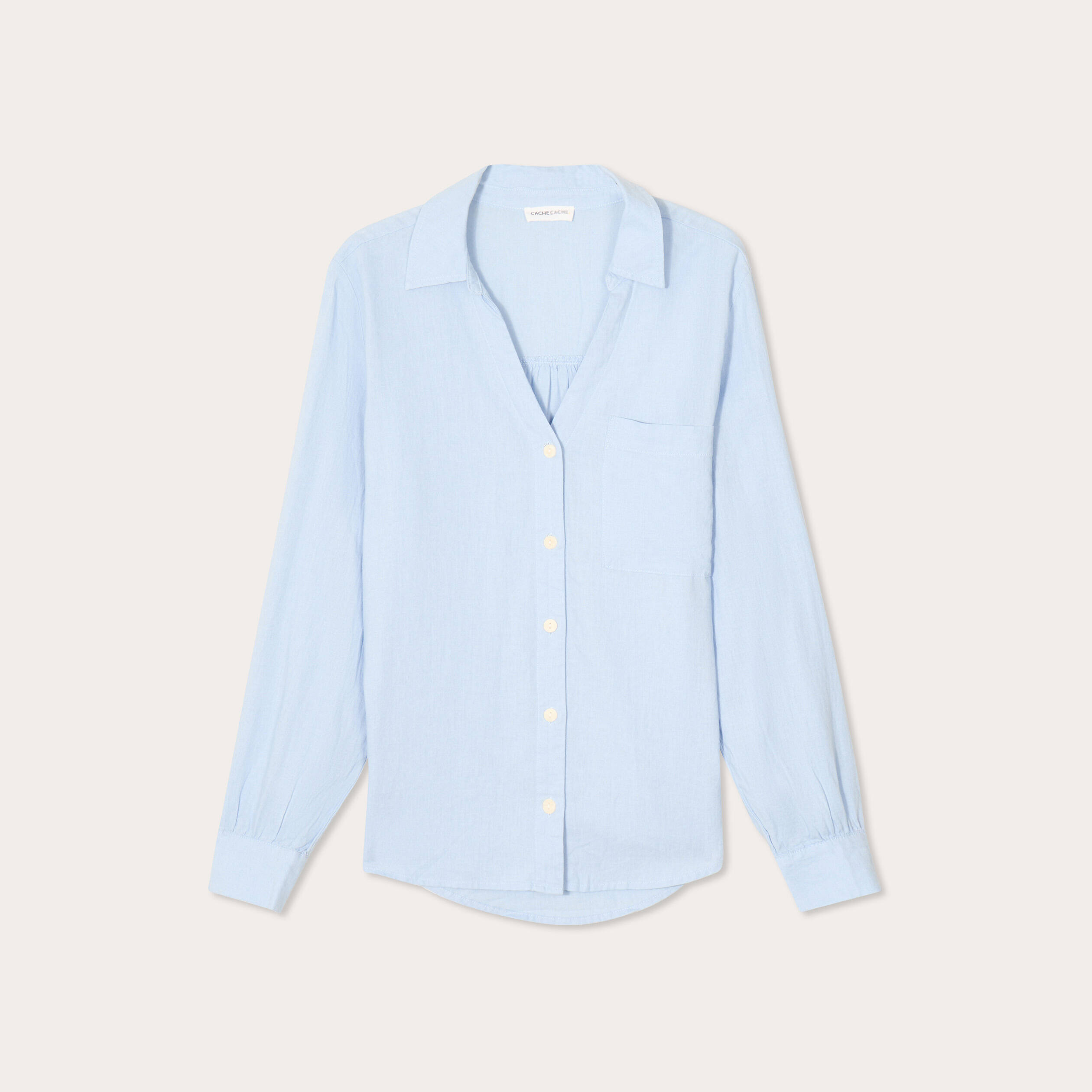 Chemise manches longues contenant du lin bleu pastel femme