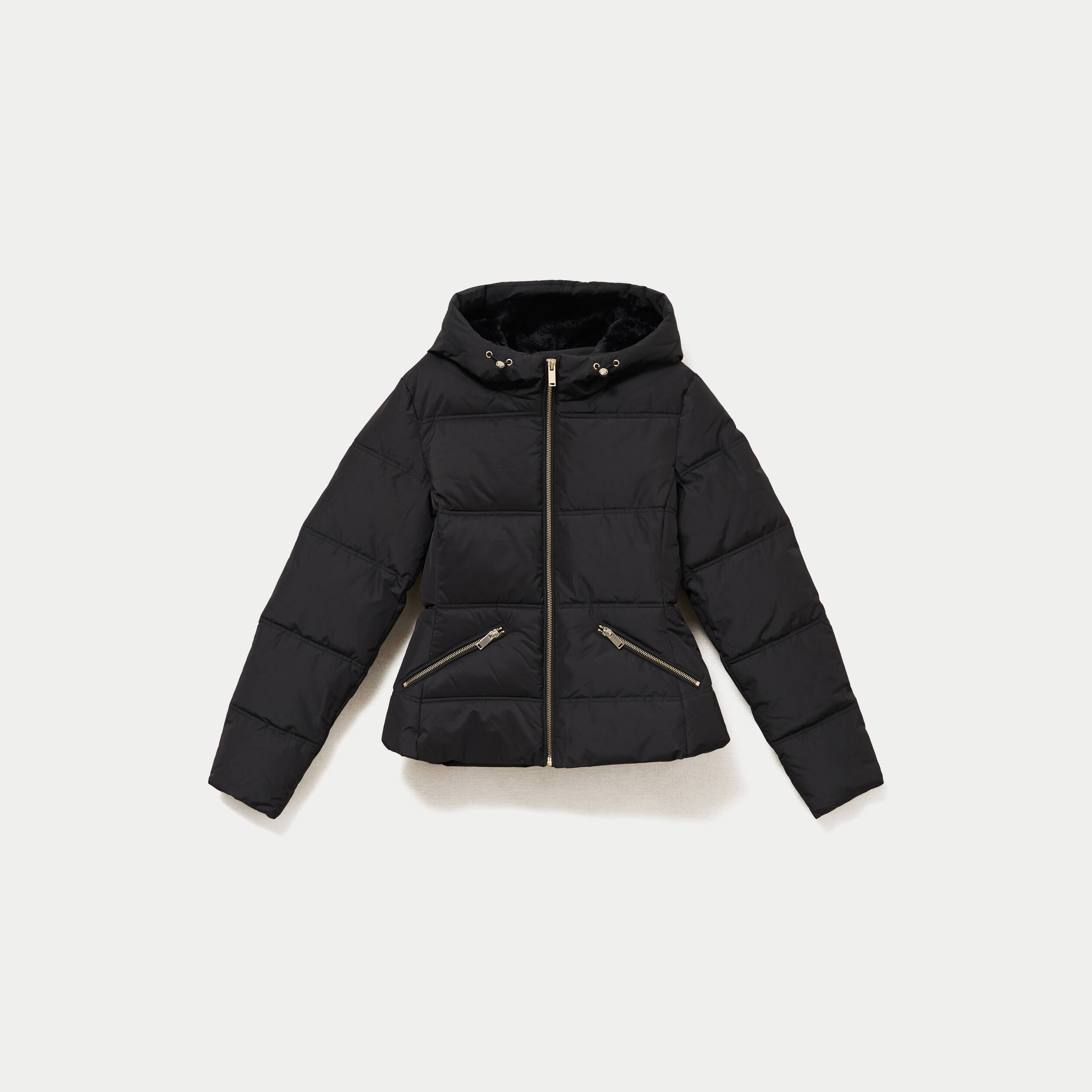 Doudoune cintr&eacute;e &agrave; capuche noir femme