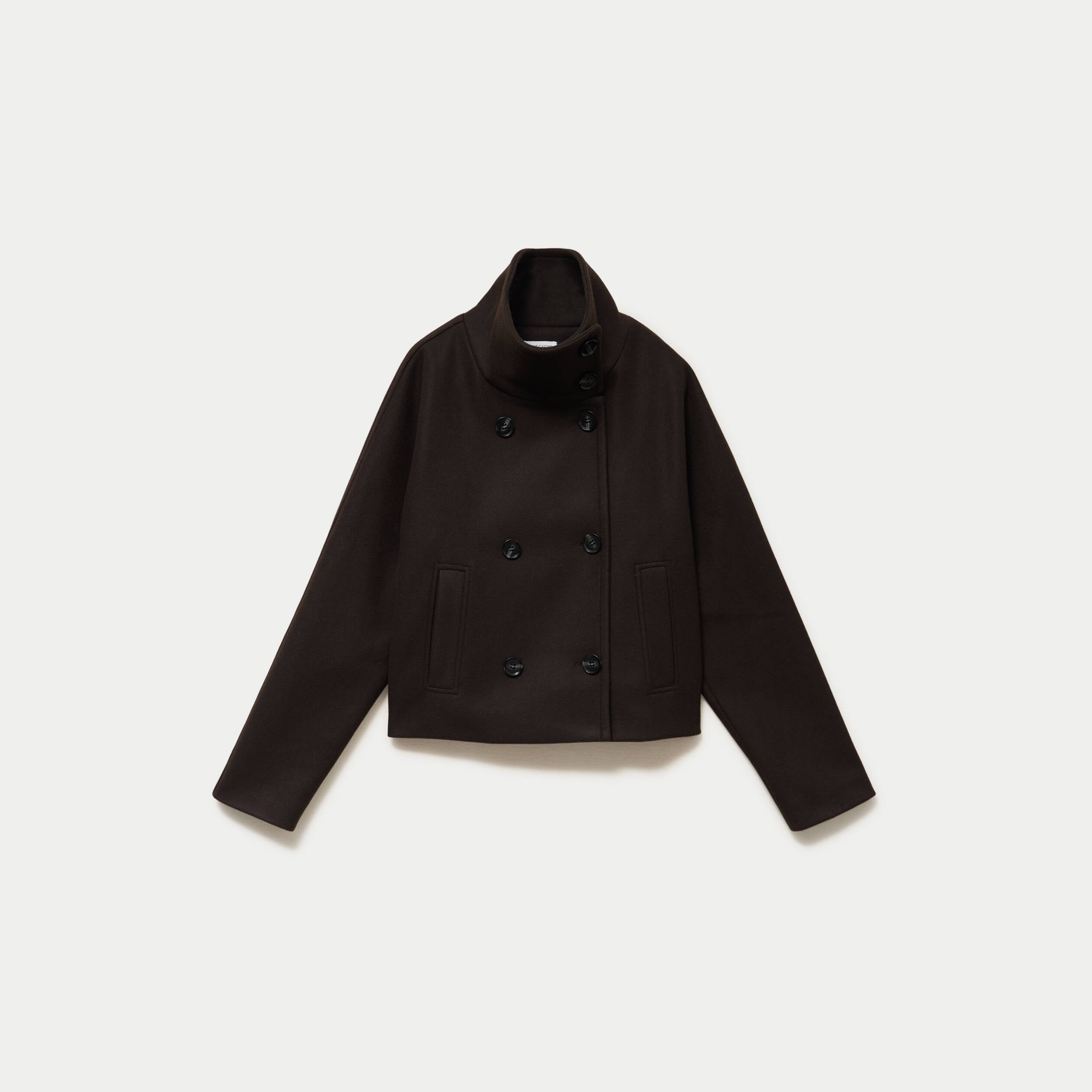 Veste chin&eacute;e col montant manches longues marron fonc&eacute; femme