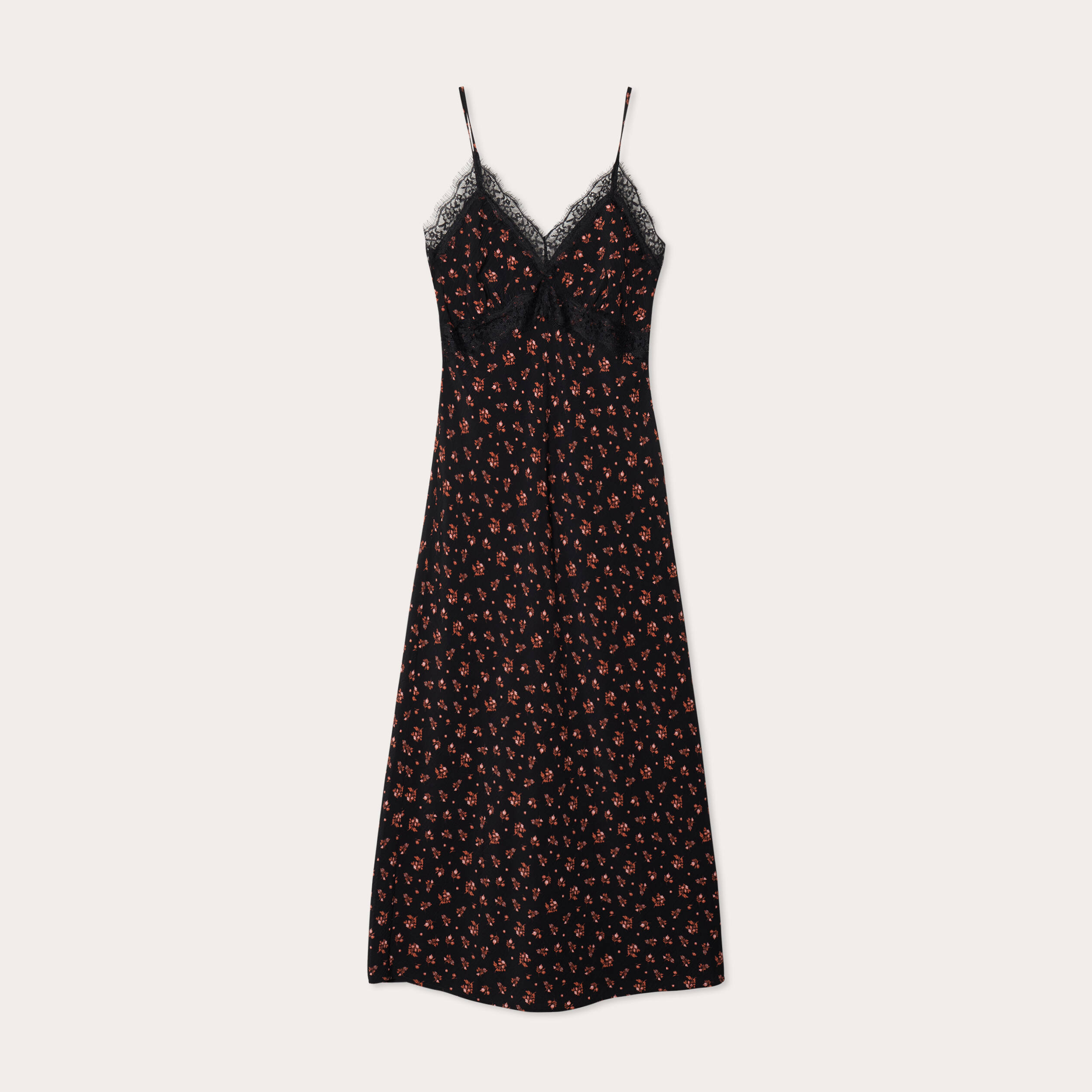 Robe longue droite bretelles noir femme