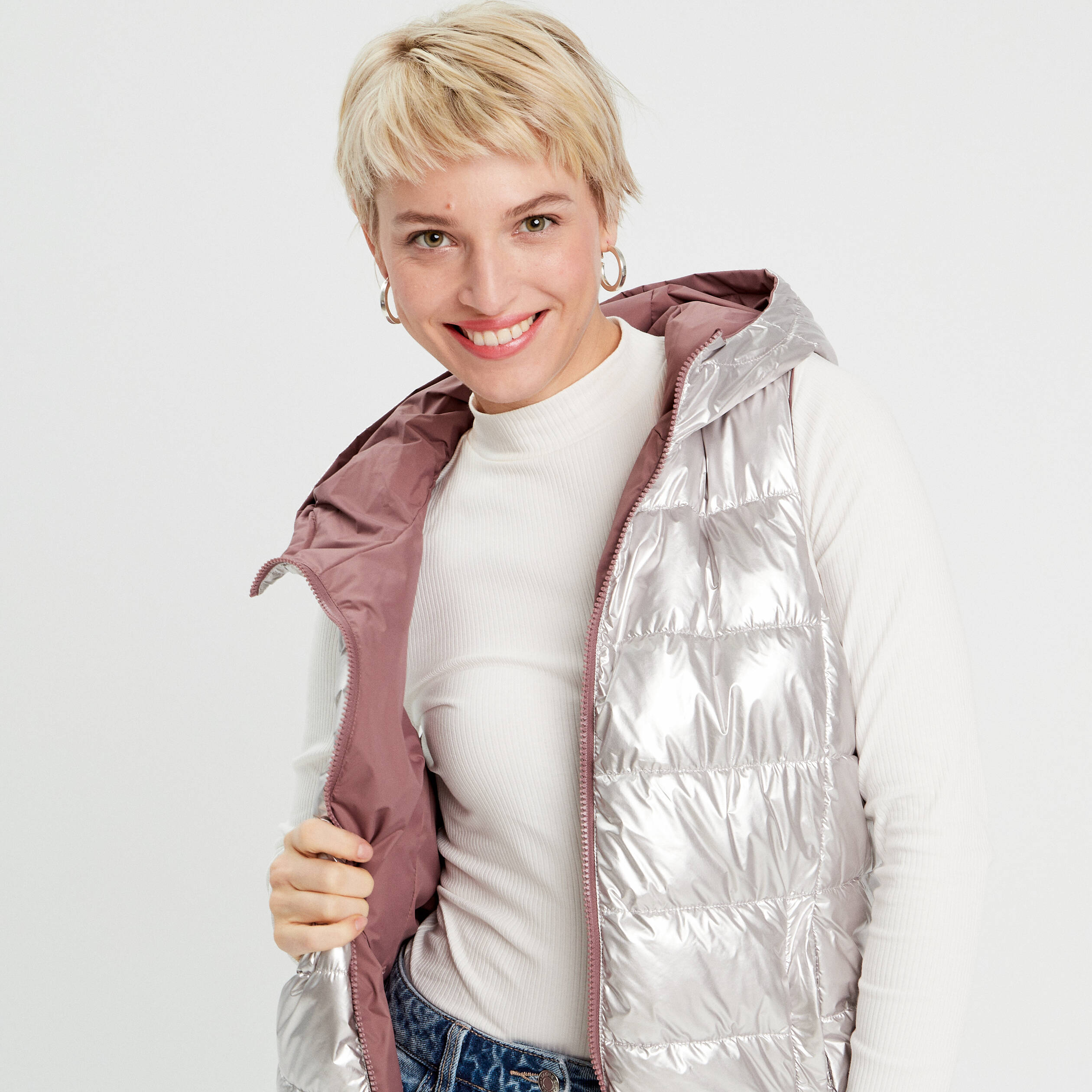 Doudoune r&eacute;versible vieux rose femme