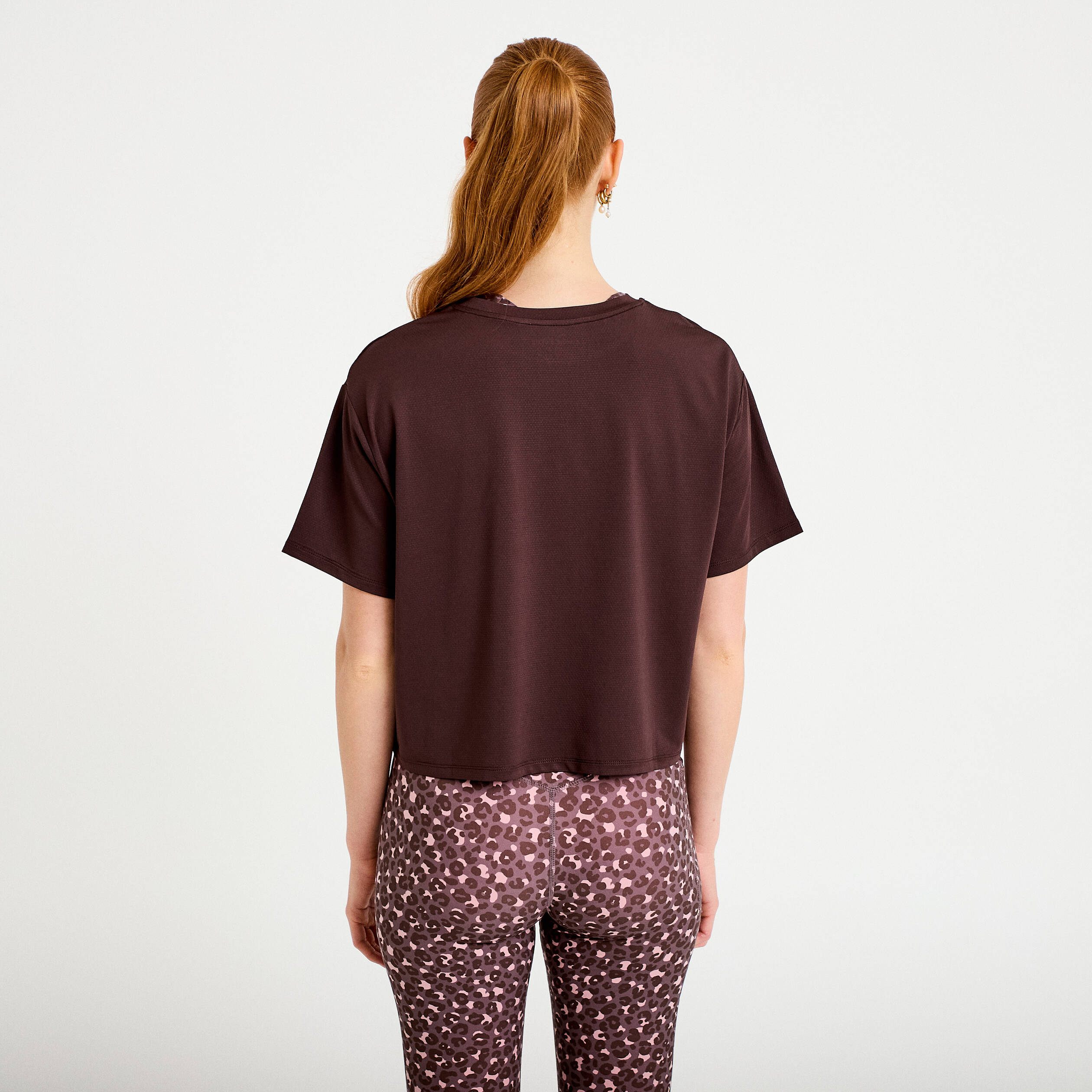 T-shirt col rond manches courtes marron fonc&eacute; femme