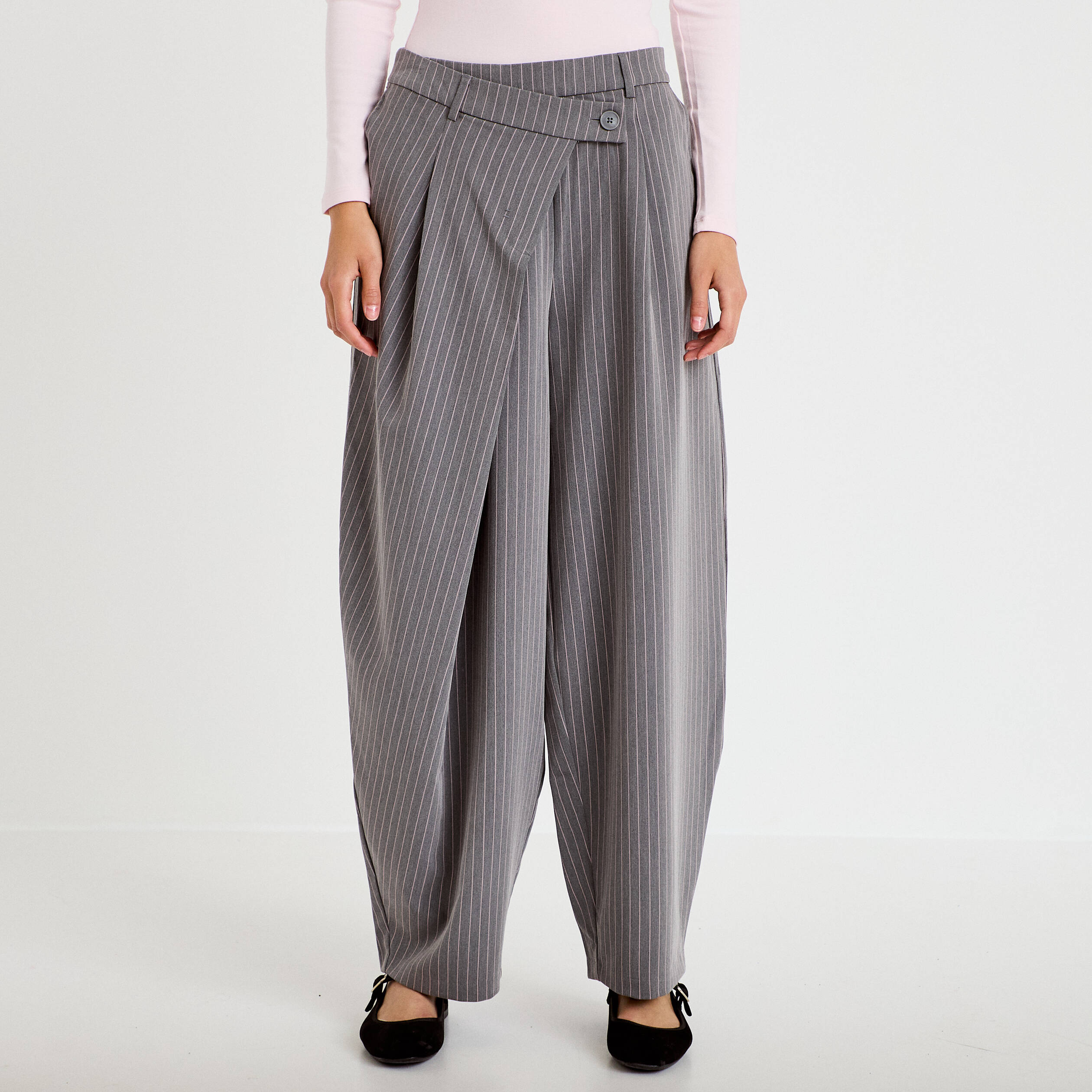 Pantalon bootcut taille basse gris femme