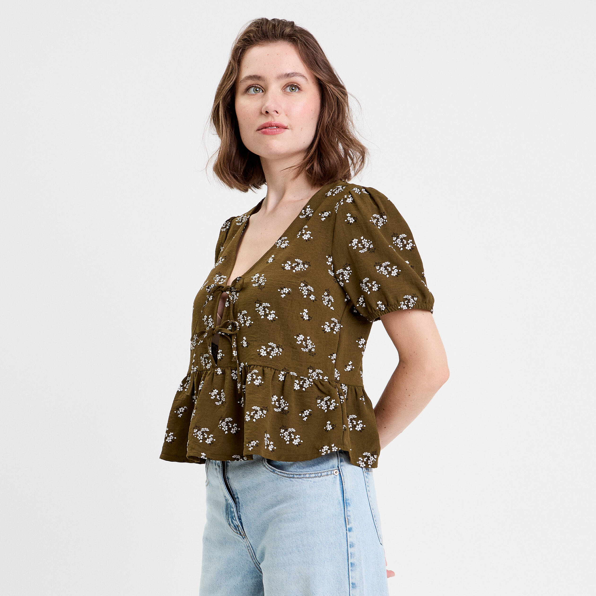 blouse noeuds devant vert kaki femme Blouse noeuds devant vert kaki femme