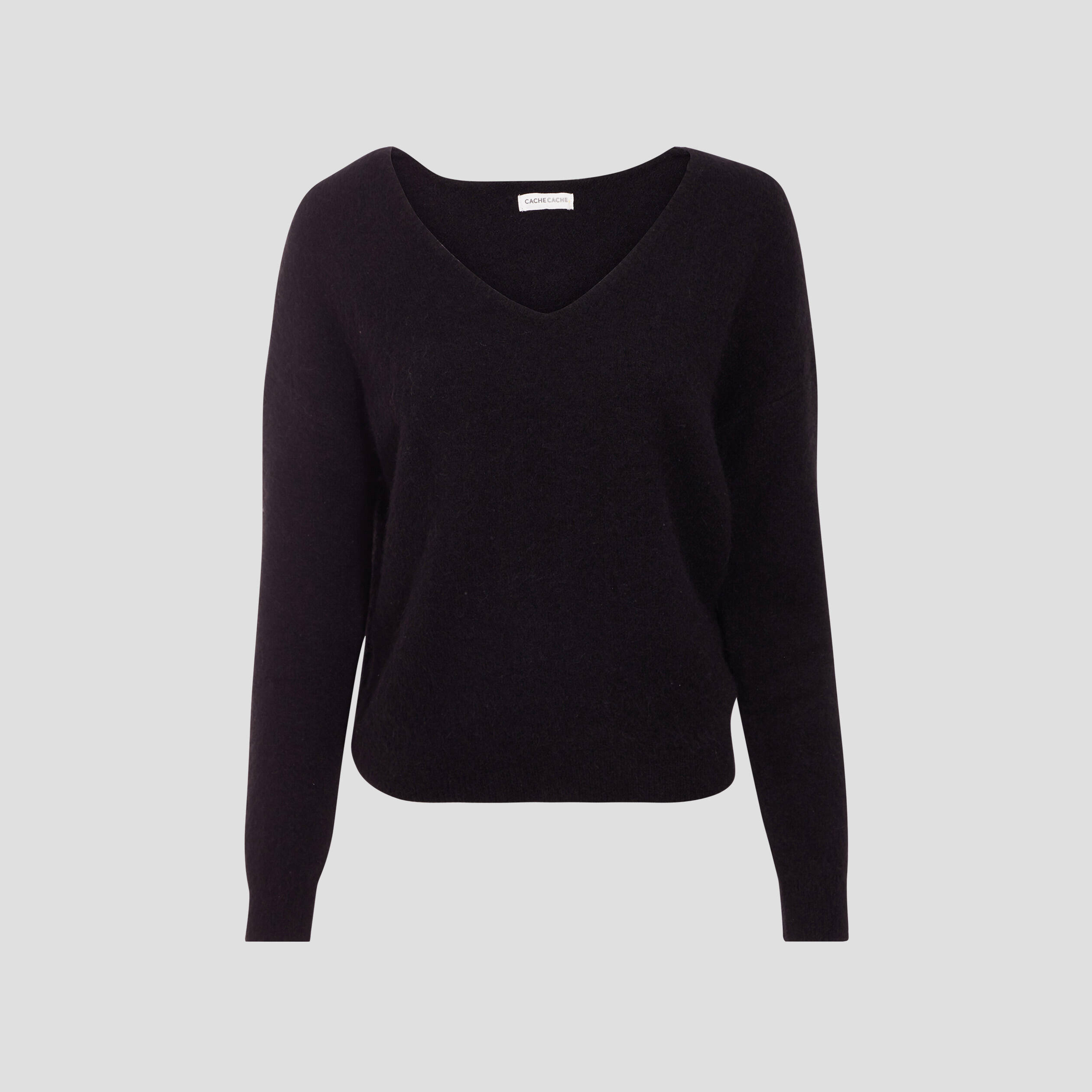 Pull avec col en V noir femme