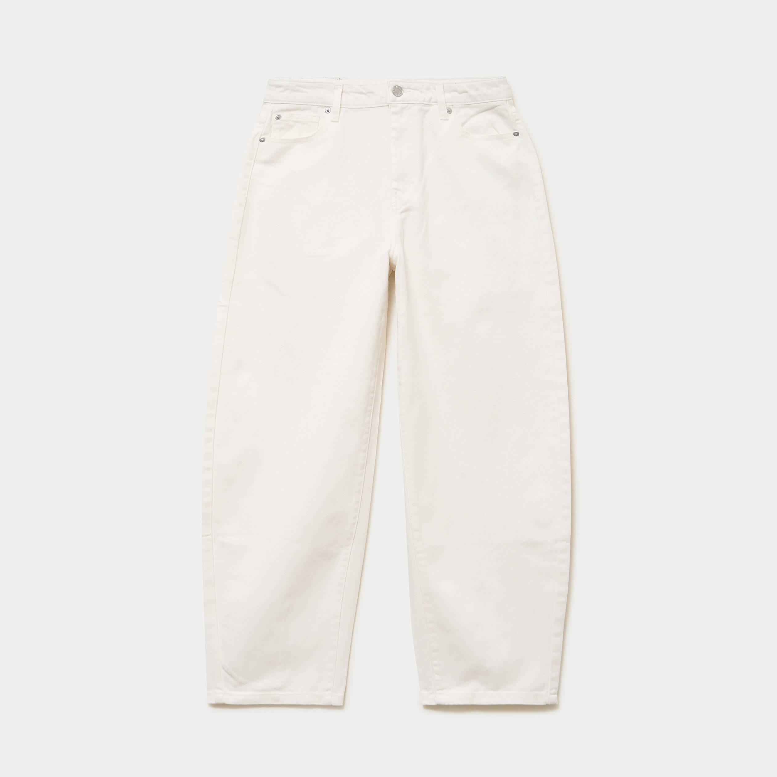 Jean barrel cropped taille standard denim blanc femme