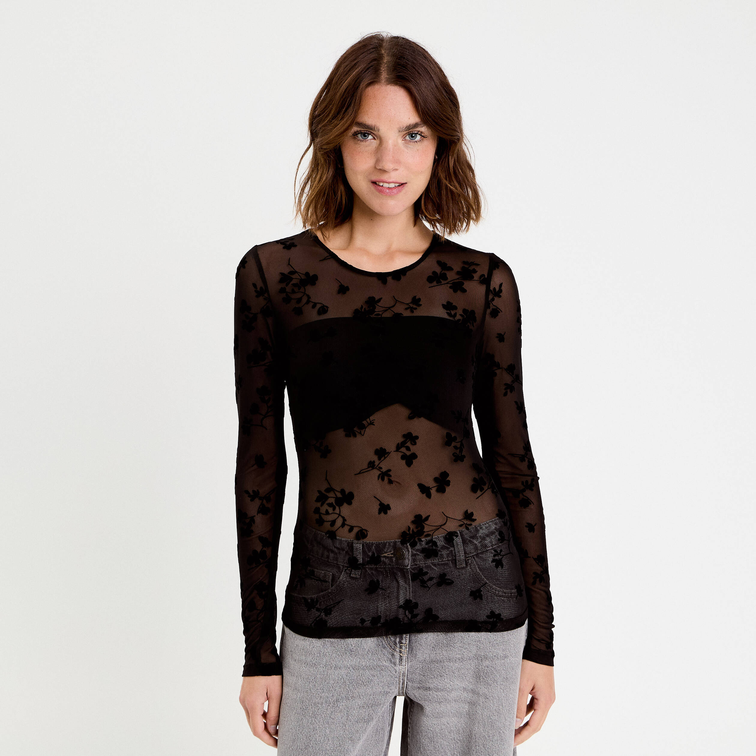 T-shirt ajust&eacute; manches longues noir femme