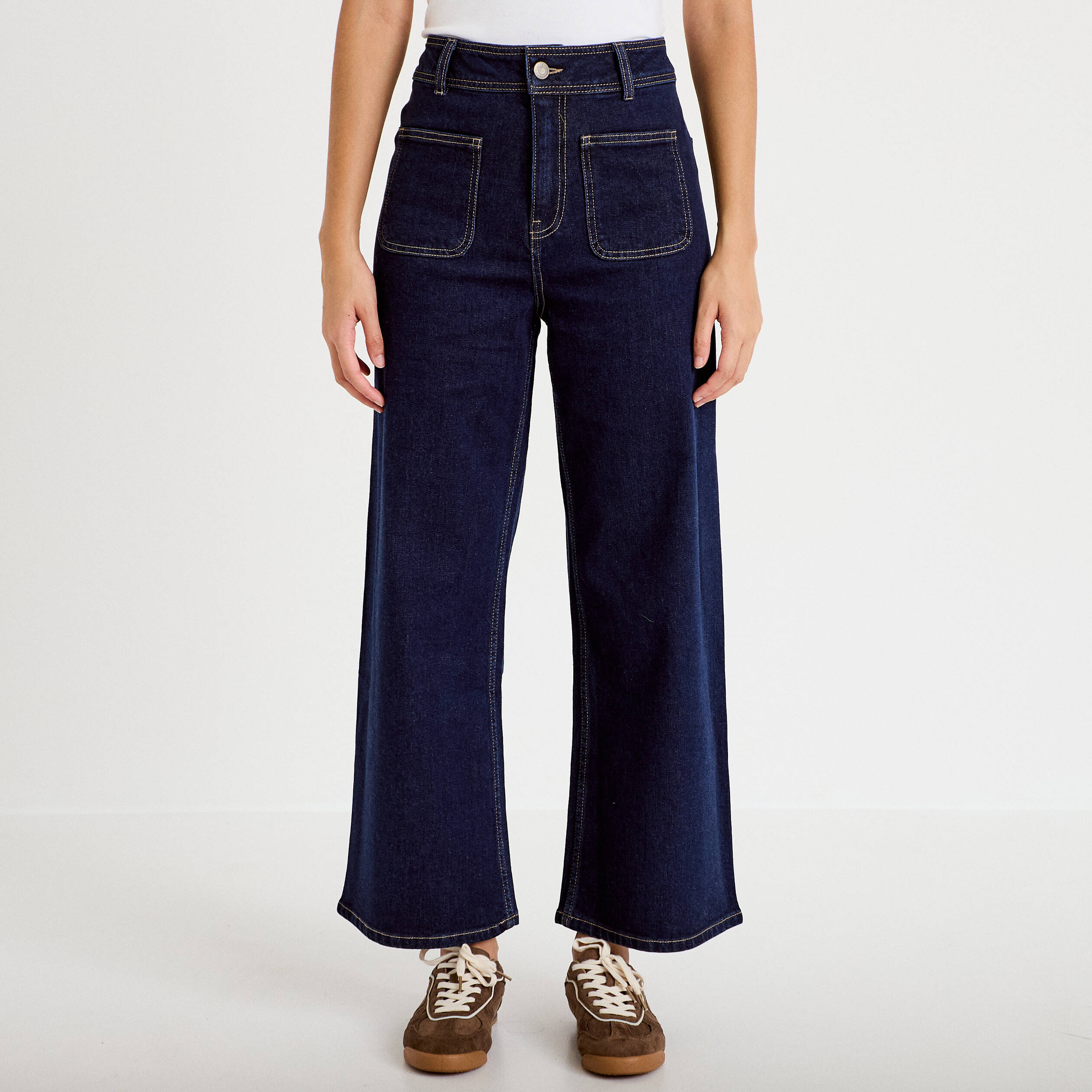 Jean wide leg cropped taille haute denim brut femme