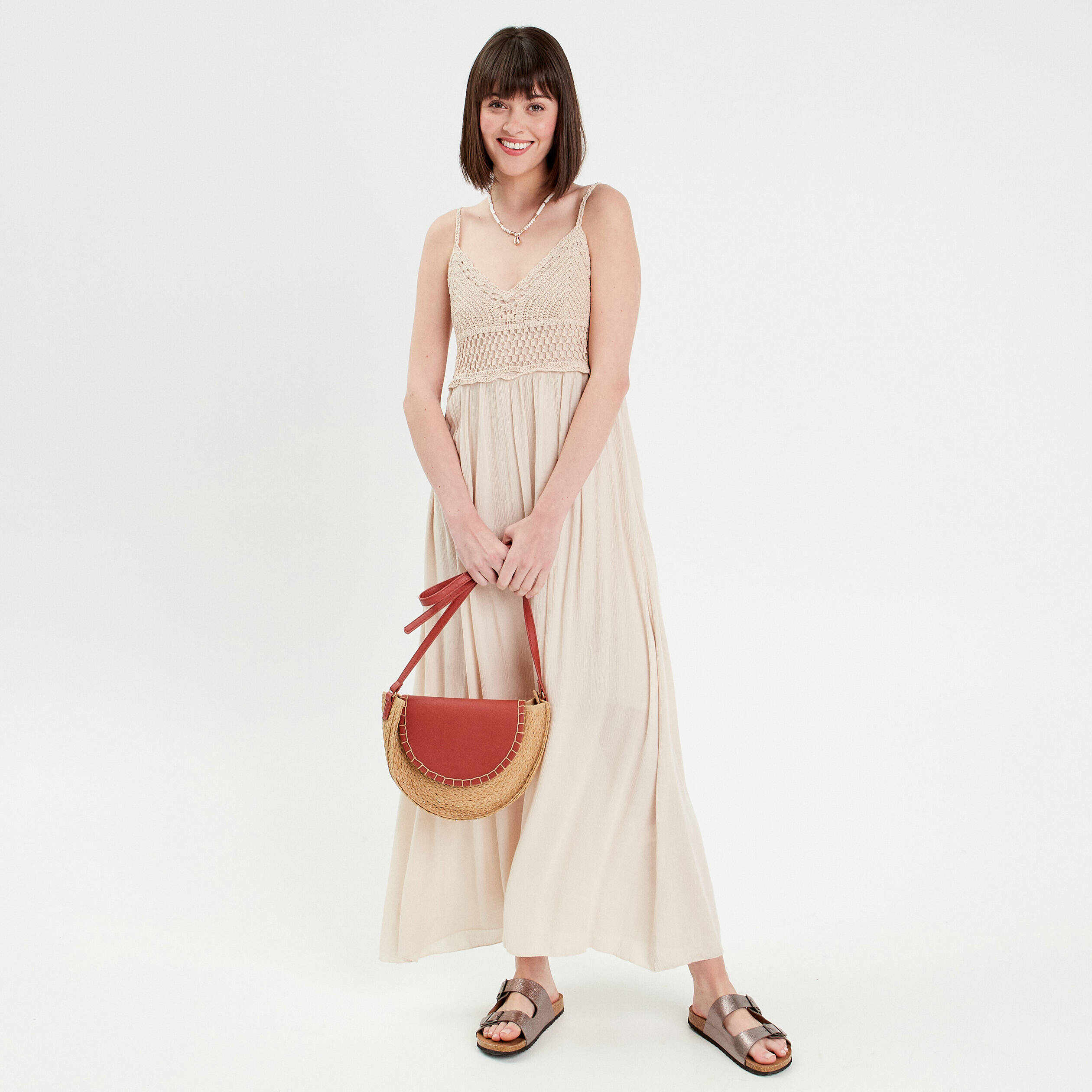 Robe longue buste macrame sable femme Vibs