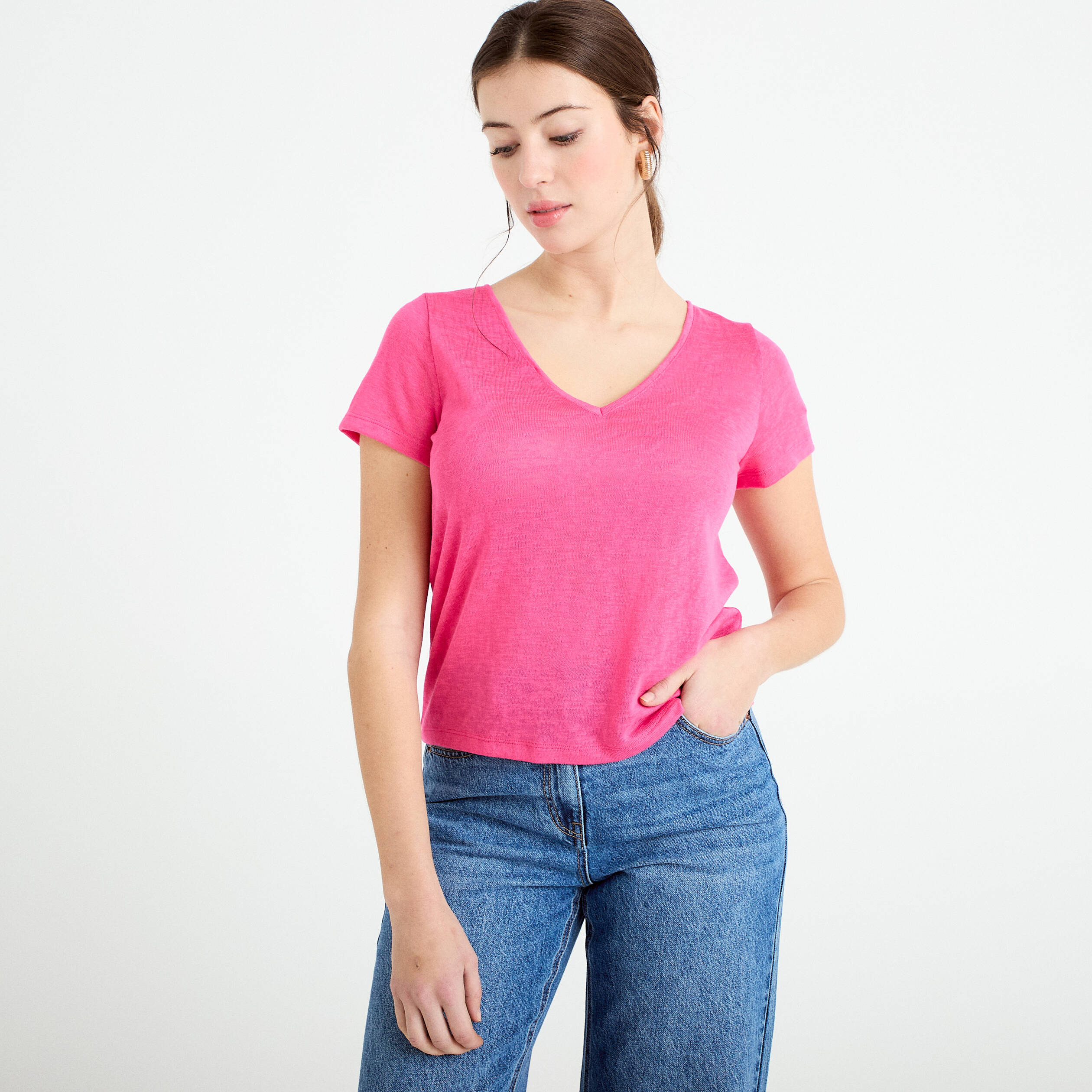 T-shirt noeuds dos rose fushia femme