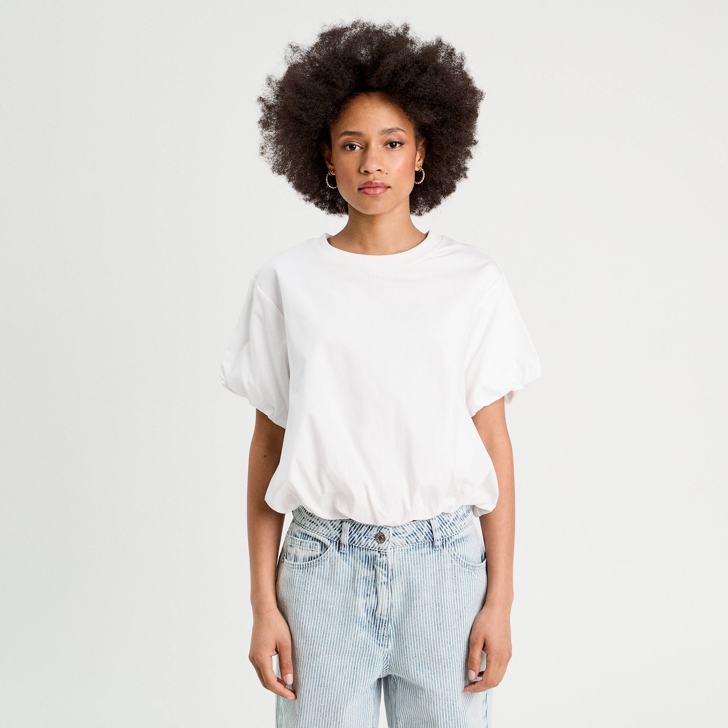 T-shirt effet boule blanc femme