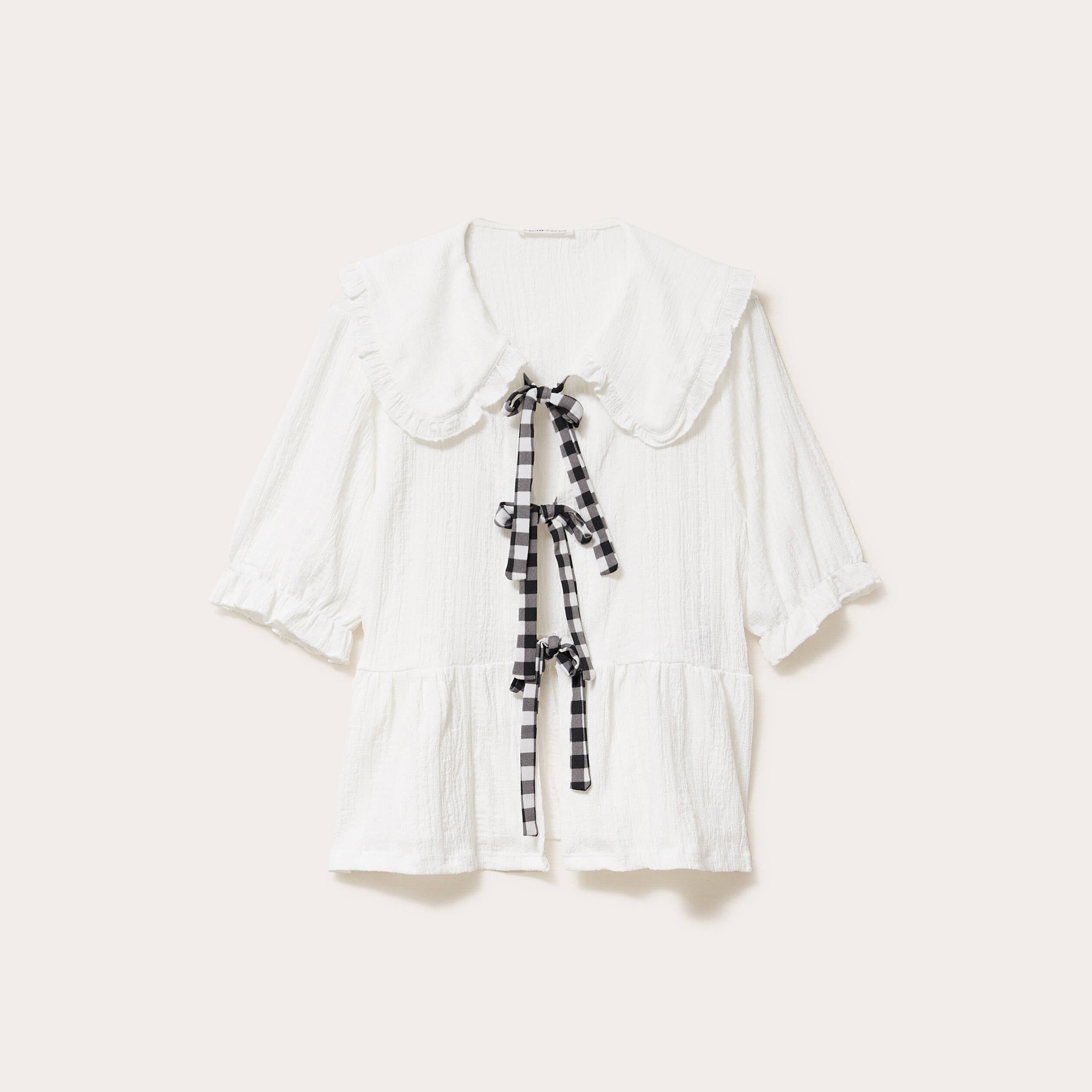 Blouse ajust&eacute;e manches courtes ecru femme