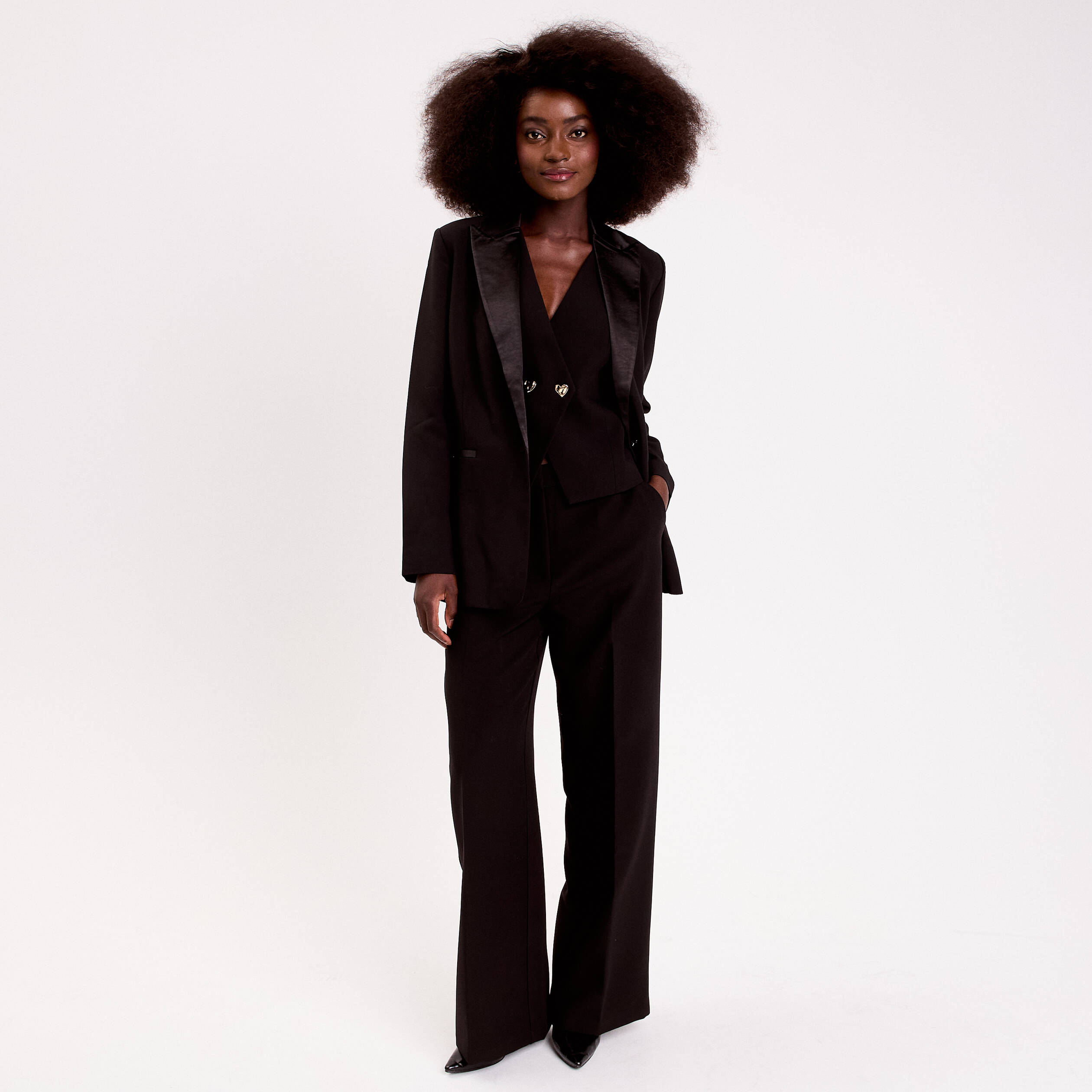 Veste col tailleur manches longues noir femme
